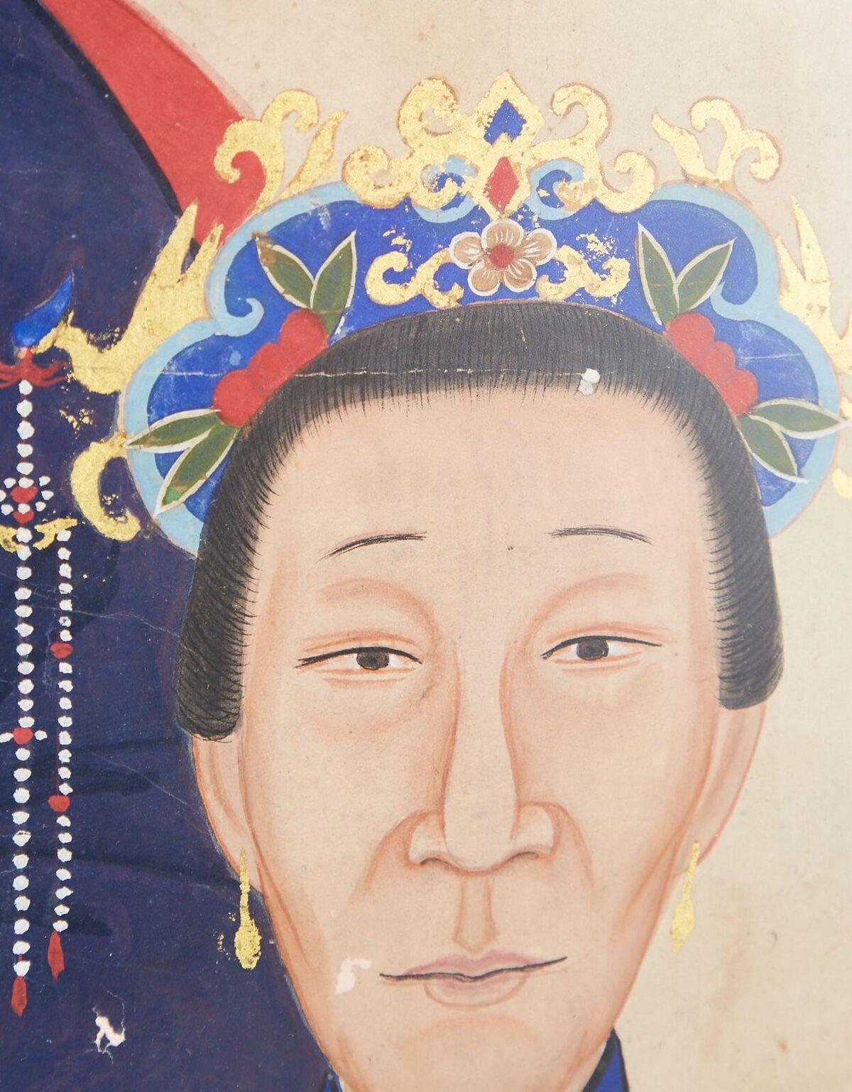 Portrait ancestral de la dynastie chinoise Qing monté et encadré 10