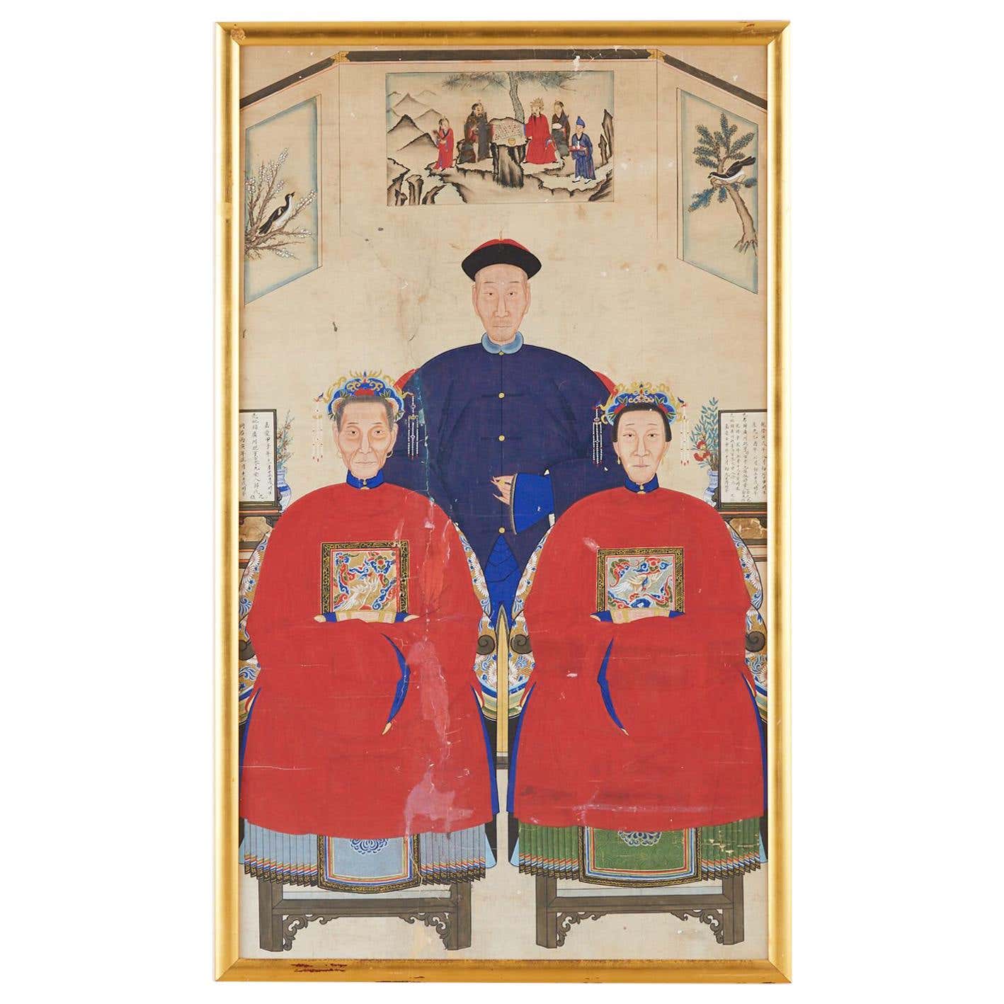 Pair Of Chinese Qing Dynasty Ancestor Portrait Scroll Paintings At Pair Of Chinese Qing Dynasty Ancestor Portrait Scroll Paintings At