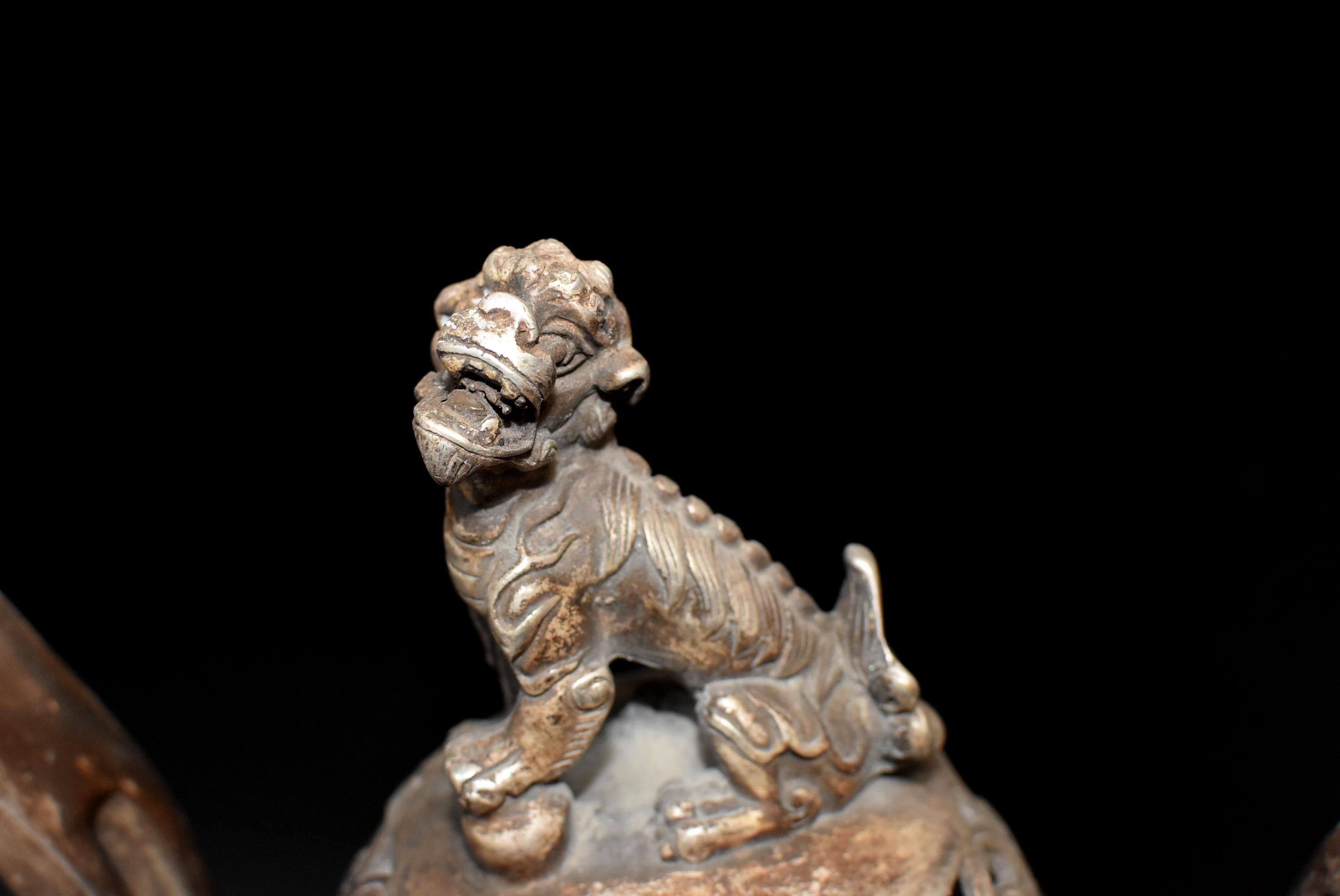 Brass Chinese Qing Dynasty Censer with Foo Dog For Sale