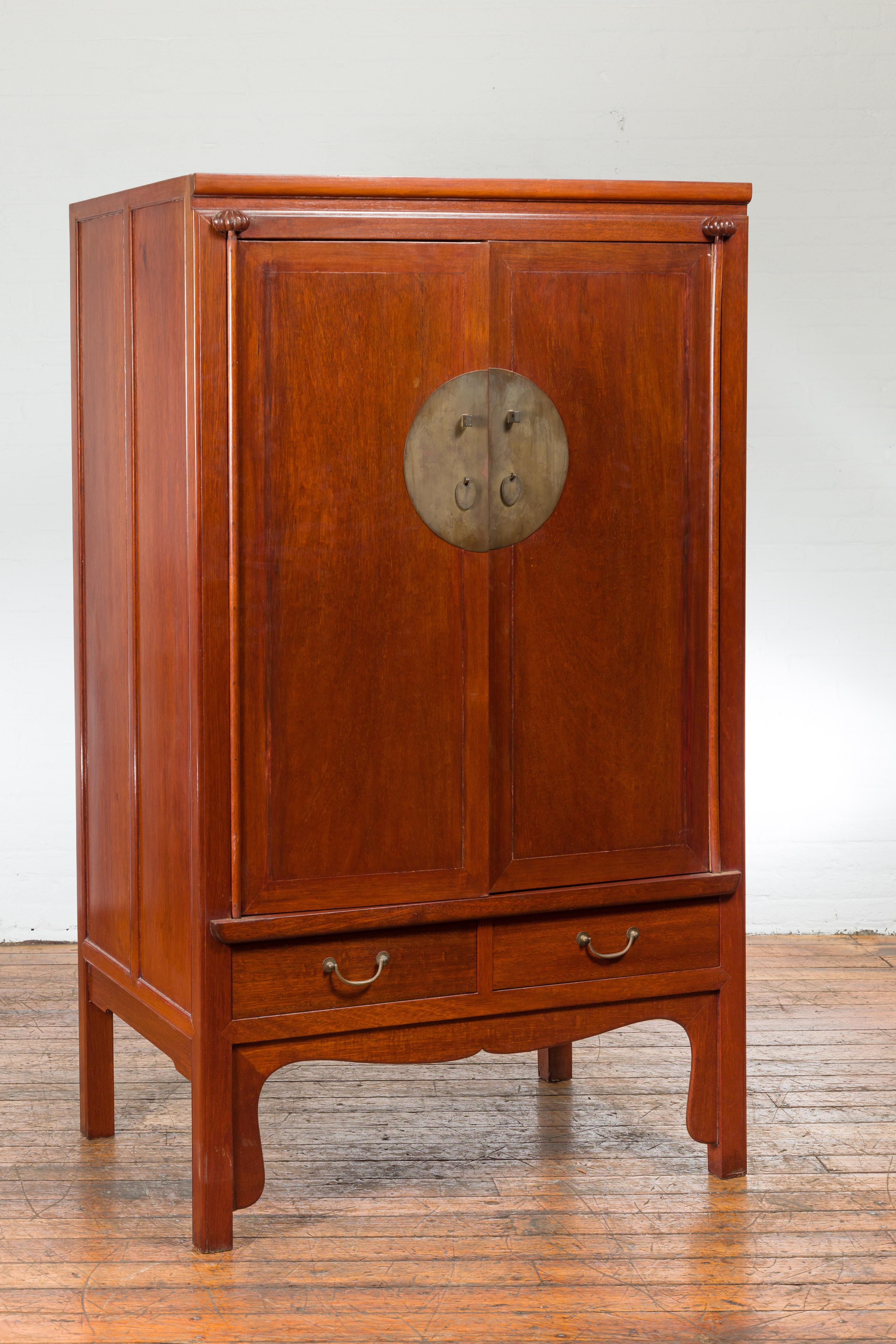 Chinese Qing Dynasty Armoire with Brass Medallion and Reconfigured Pocket Doors For Sale 5