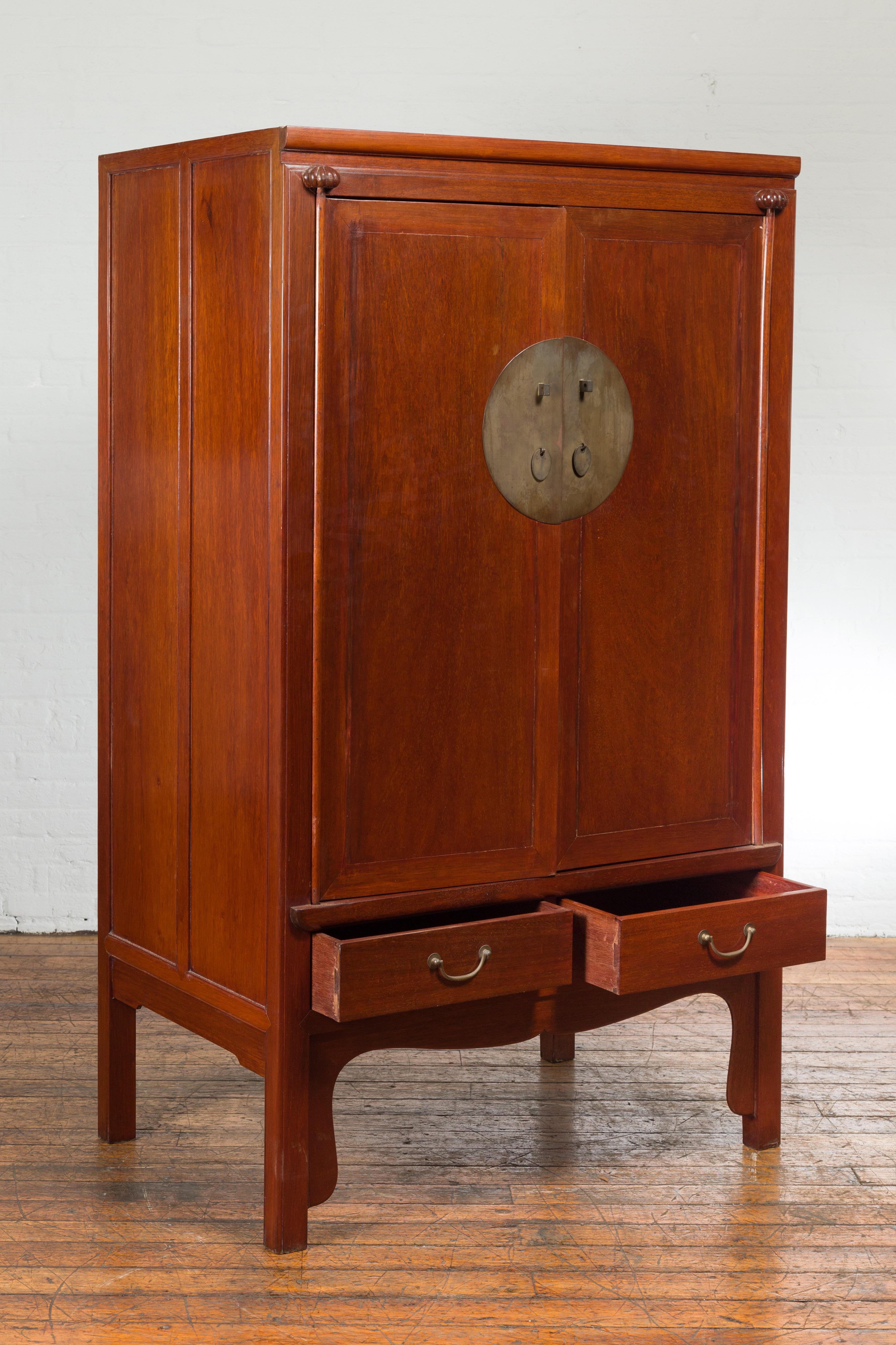 Chinese Qing Dynasty Armoire with Brass Medallion and Reconfigured Pocket Doors For Sale 6