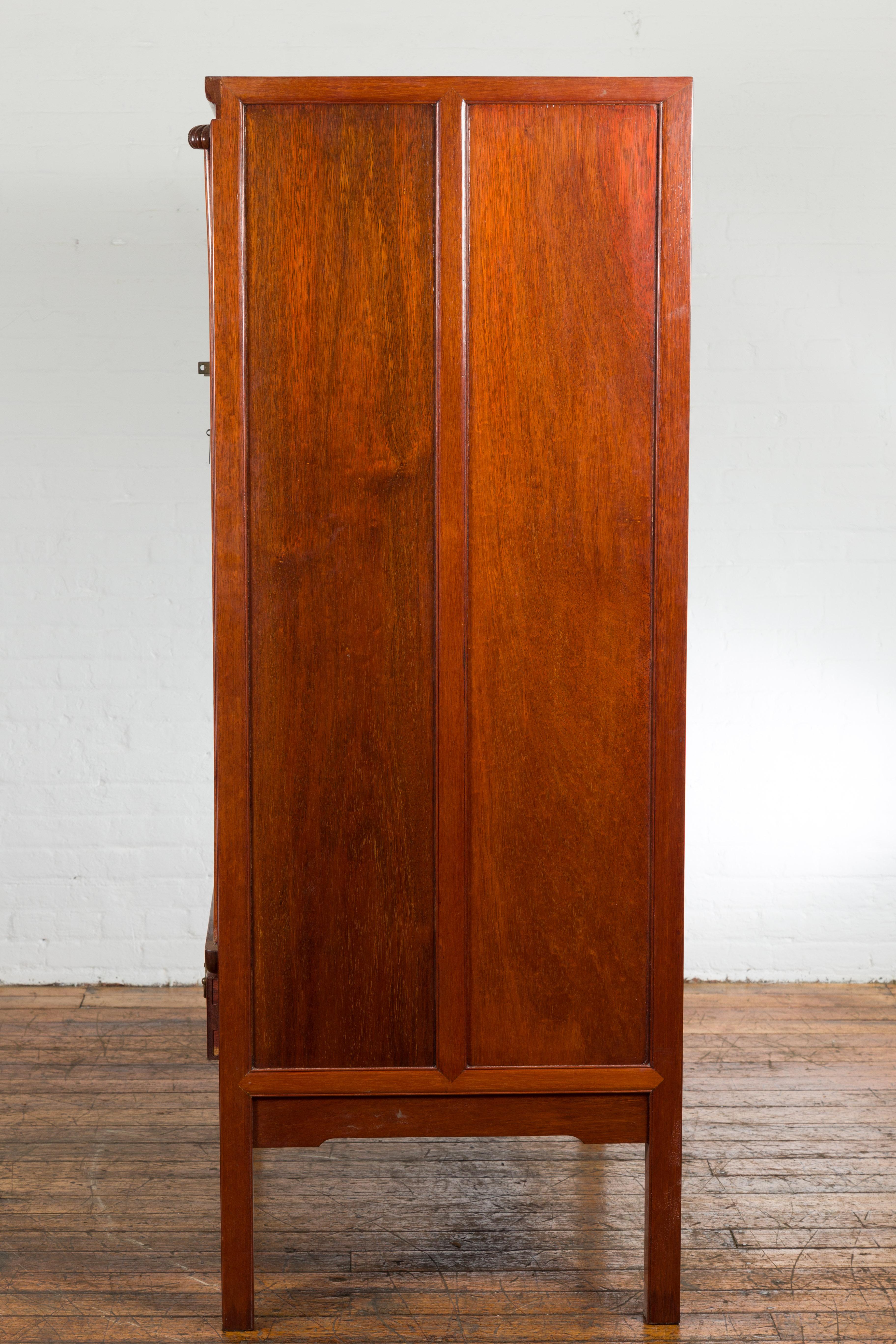 Chinese Qing Dynasty Armoire with Brass Medallion and Reconfigured Pocket Doors For Sale 10