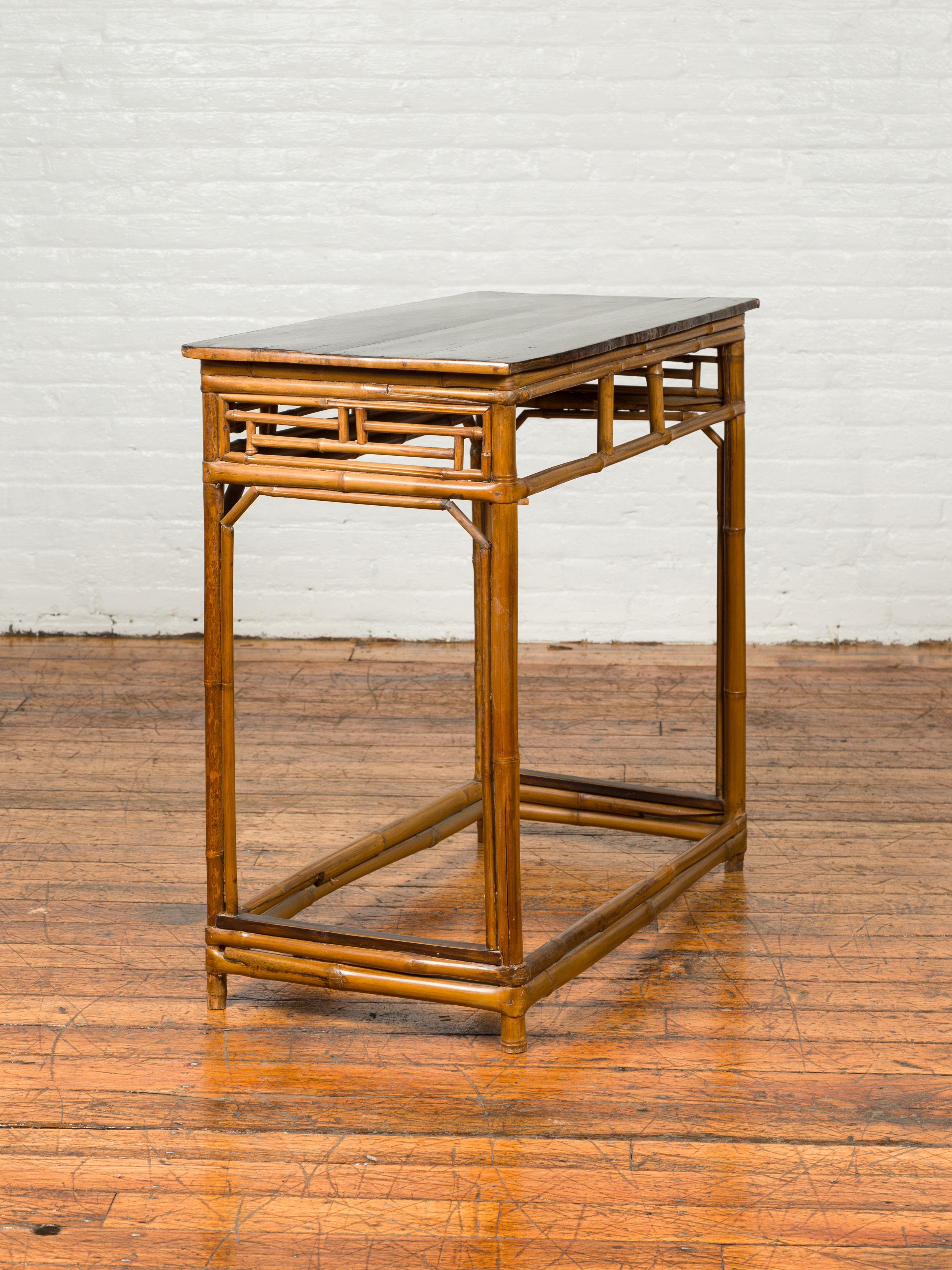 Chinese Qing Dynasty Bamboo Altar Console Table with Geometric Patterns 6