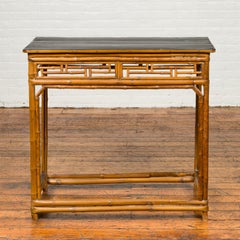 Chinese Qing Dynasty Bamboo Altar Console Table with Geometric Patterns