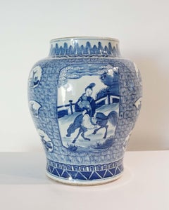 Chinese Qing Dynasty Blue and White Jar Vase Table Lamp