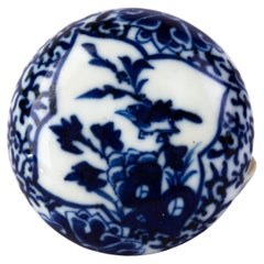 Chinese Qing Dynasty Blue & White Porcelain Blossoms Lidded Box 19th Century