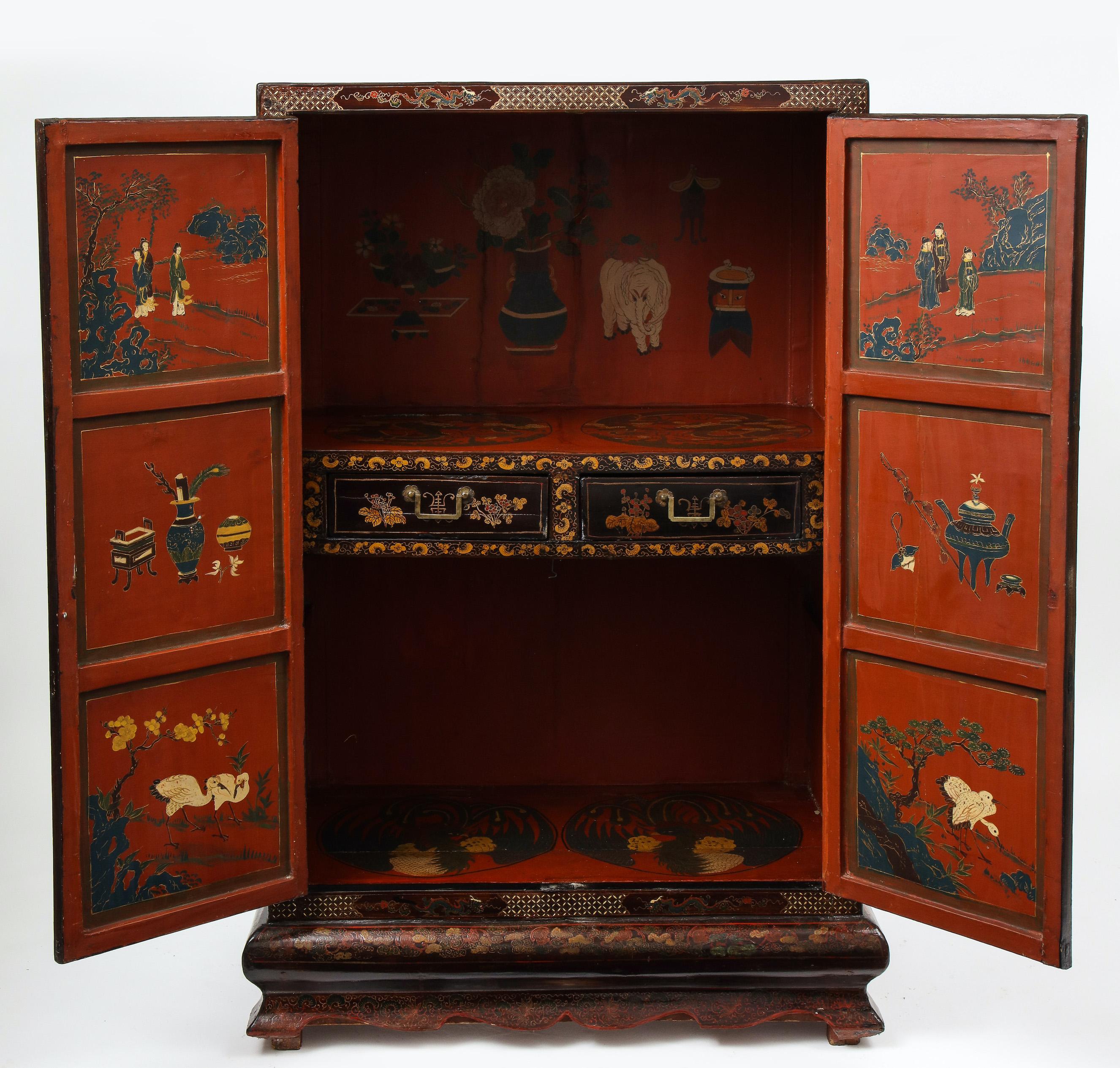 19th Century Chinese Qing Dynasty Brown Coromandel Lacquer Cabinet