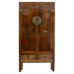 Chinese Qing Dynasty Brown Wood Asian Armoire Cabinet with Doors and Drawers