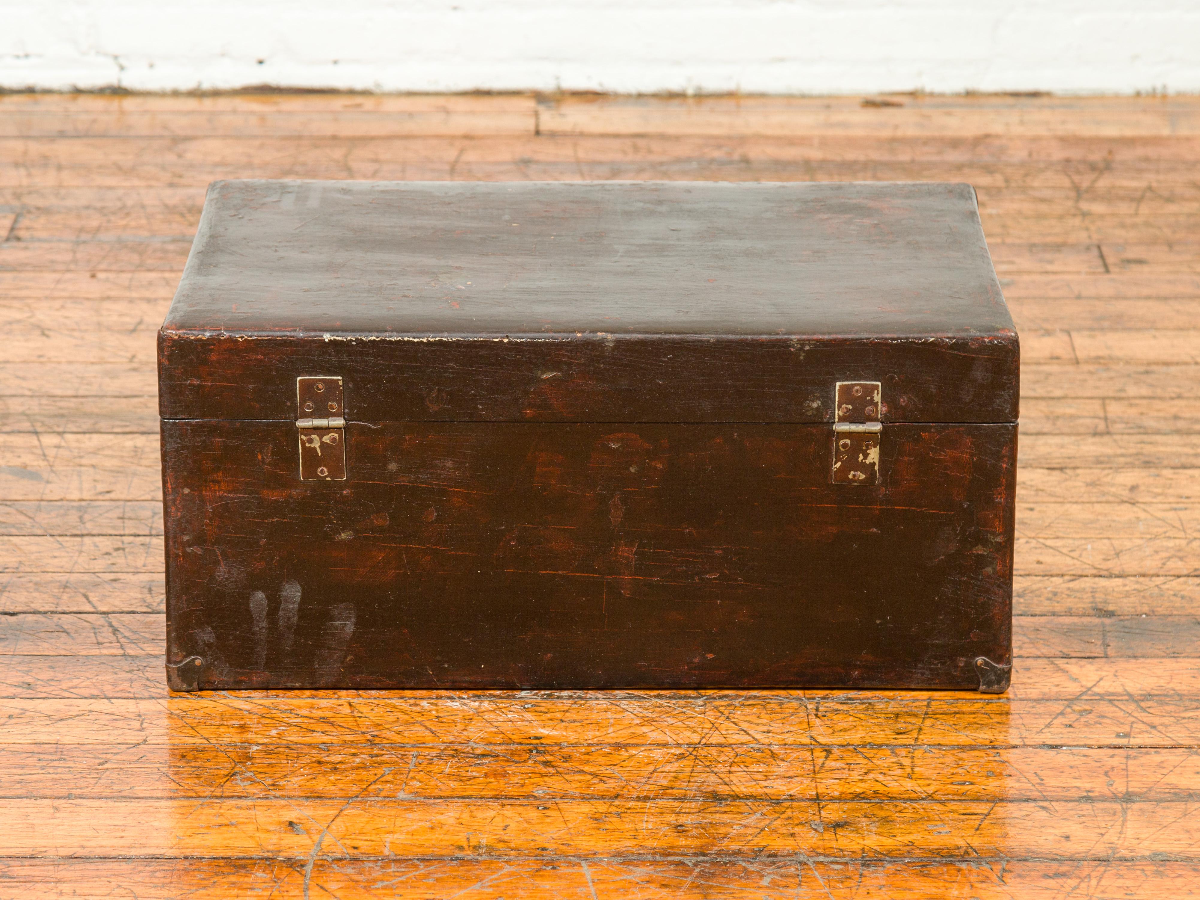 Camphor Blanket Chest with Distressed Patina and Brass Lock, Qing Dynasty Period For Sale 1