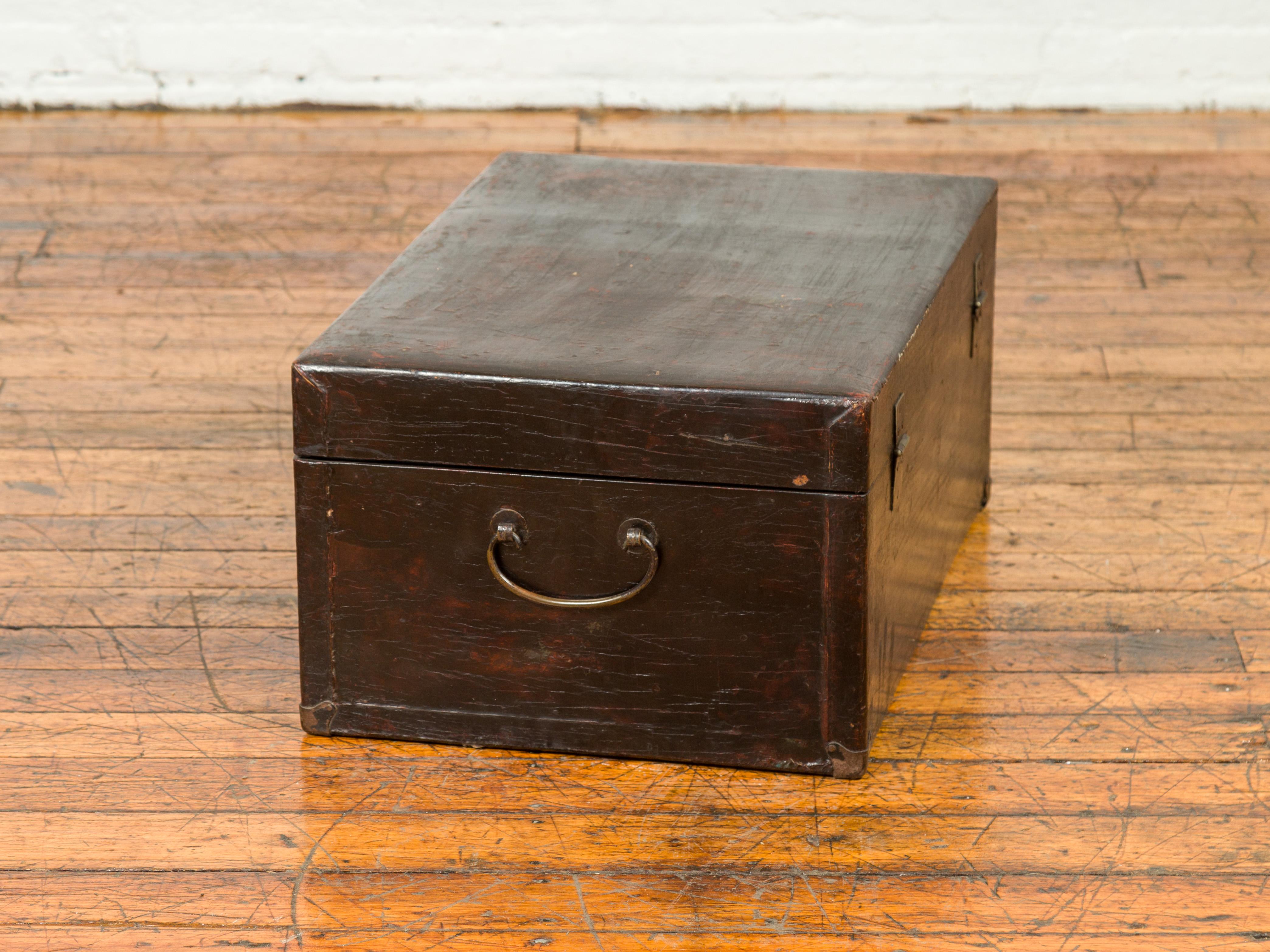 Camphor Blanket Chest with Distressed Patina and Brass Lock, Qing Dynasty Period For Sale 2