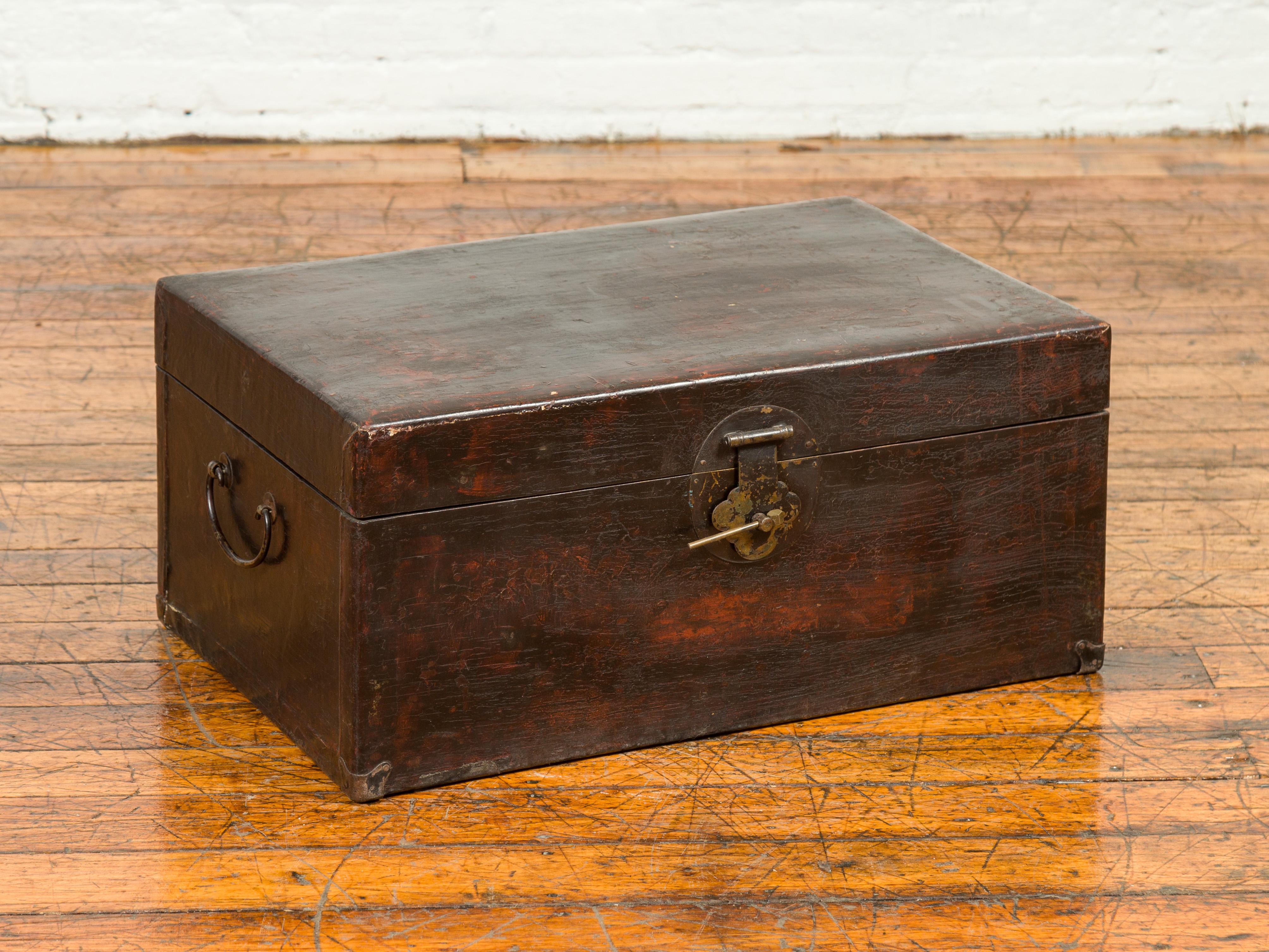 Camphor Blanket Chest with Distressed Patina and Brass Lock, Qing Dynasty Period For Sale 3