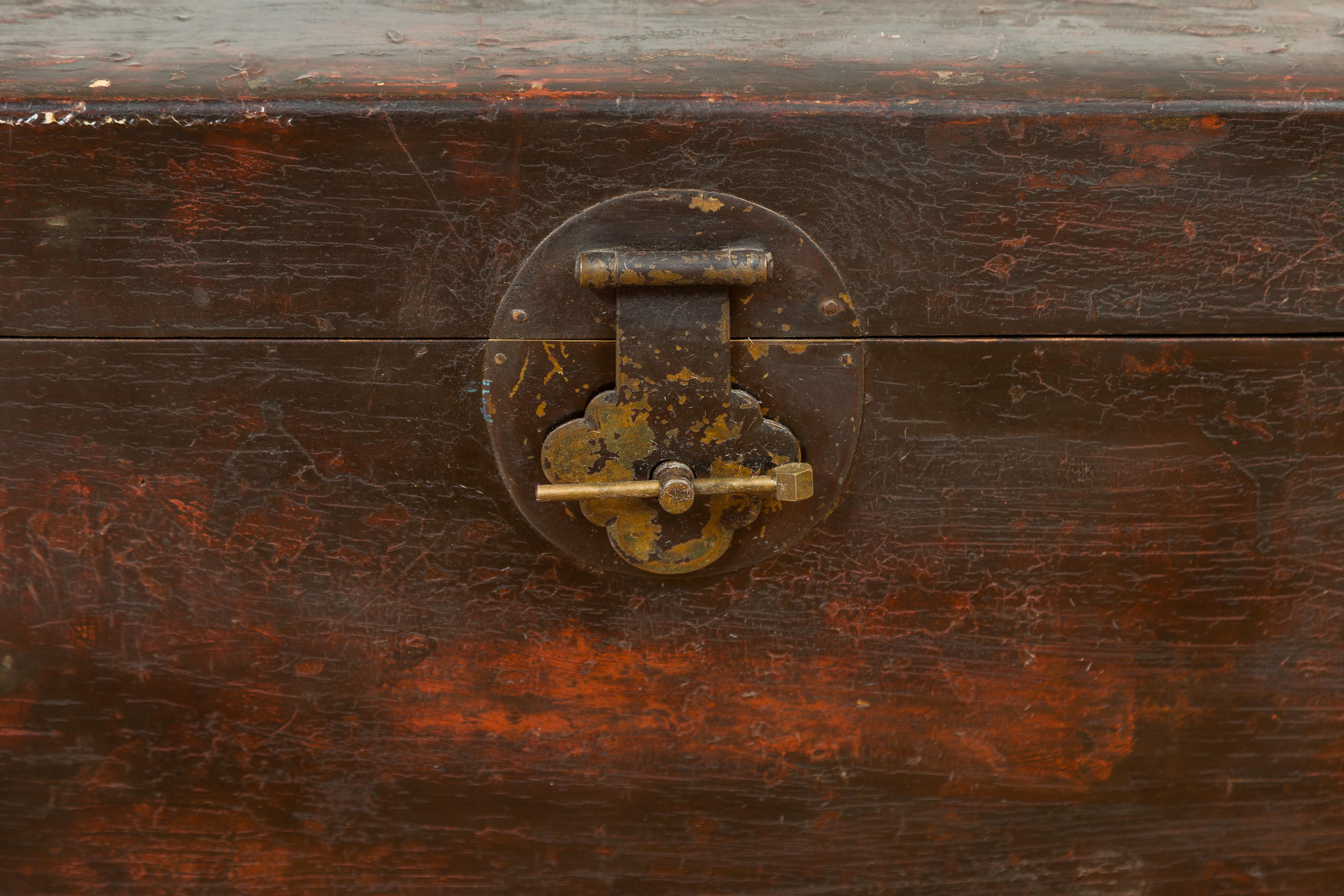 Chinese Camphor Blanket Chest with Distressed Patina and Brass Lock, Qing Dynasty Period For Sale