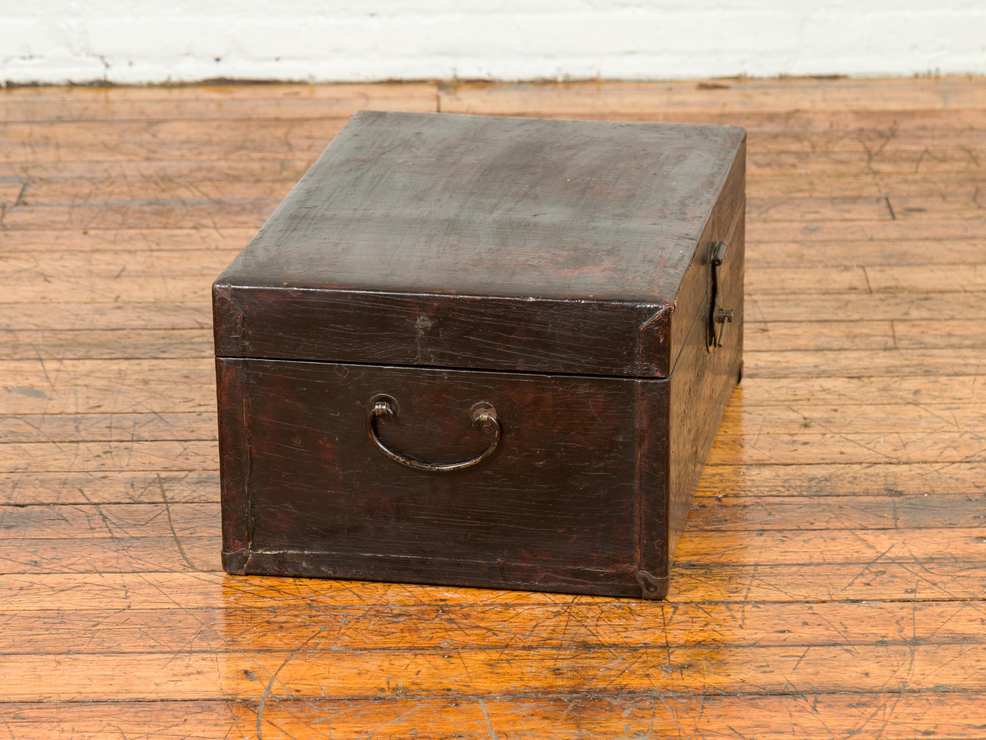 Wood Camphor Blanket Chest with Distressed Patina and Brass Lock, Qing Dynasty Period For Sale