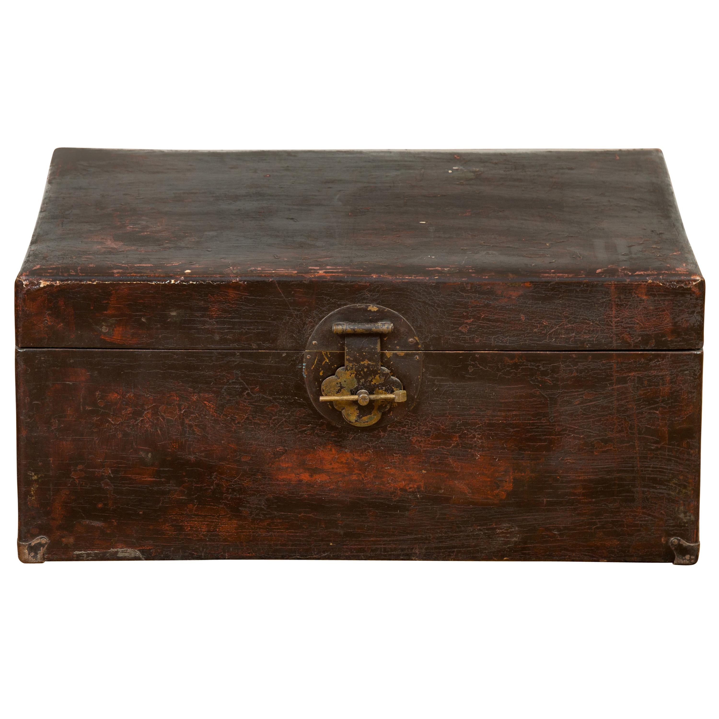 Chinese Qing Dynasty Camphor Blanket Chest with Distressed Patina and Brass Lock