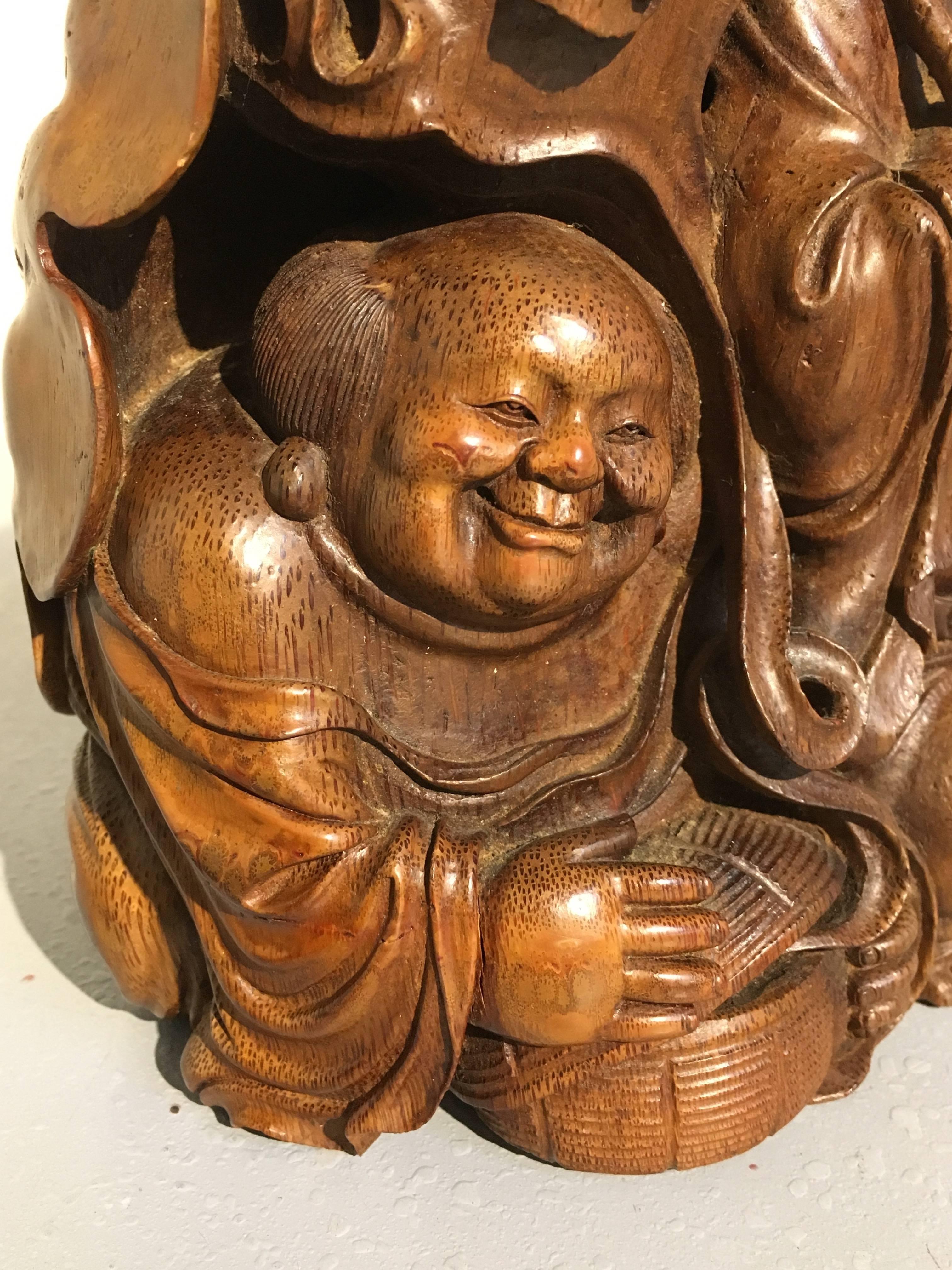 Chinese Qing Dynasty Carved Bamboo HeHe ErXian Group, 19th Century For Sale 2