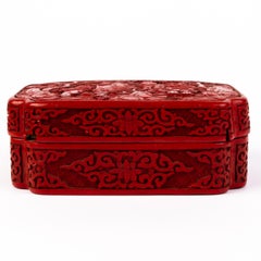 Chinese Qing Dynasty Carved Cinnabar Lacquer Box & Cover