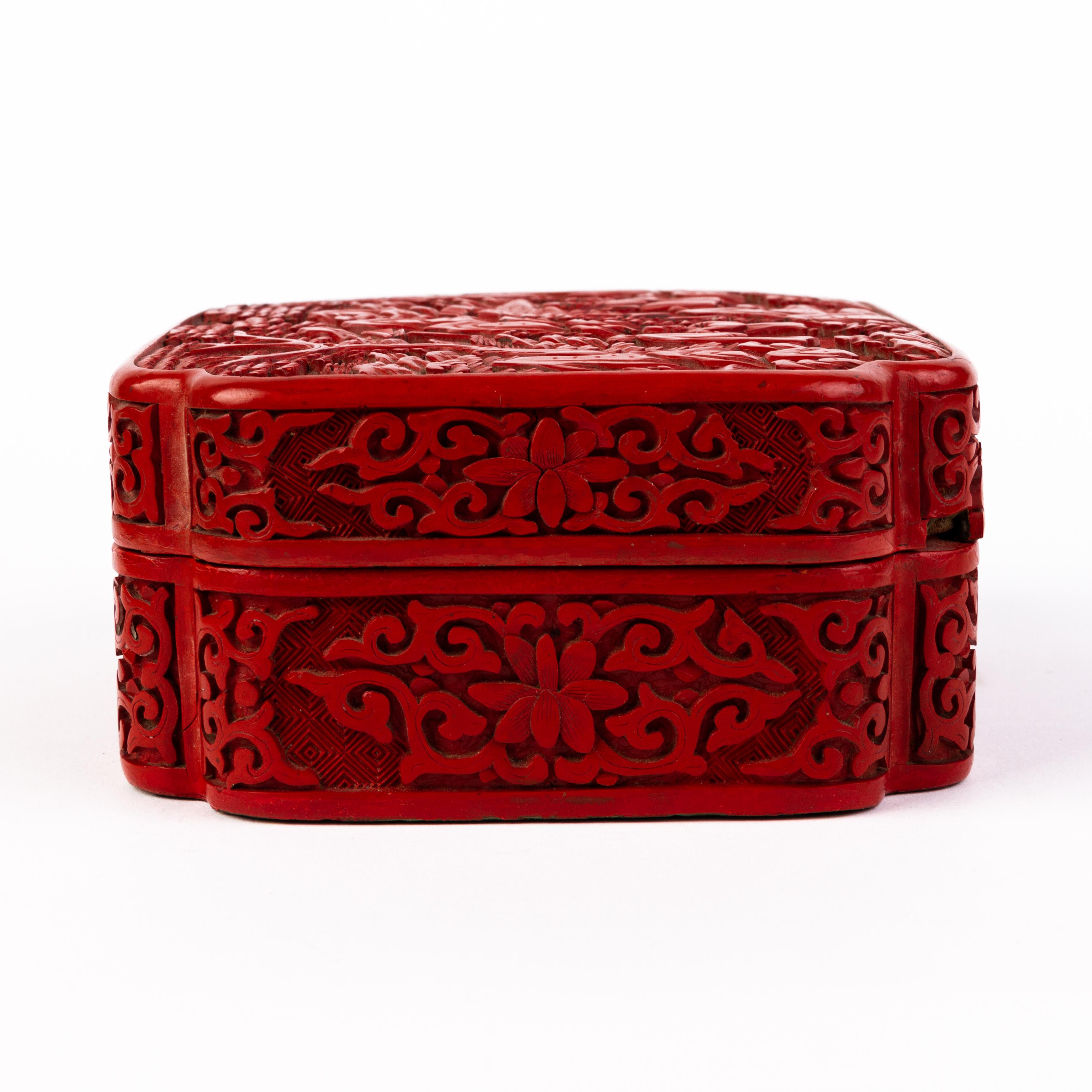 Chinese Qing Dynasty Carved Cinnabar Lacquer Box & Cover In Good Condition In Nottingham, GB
