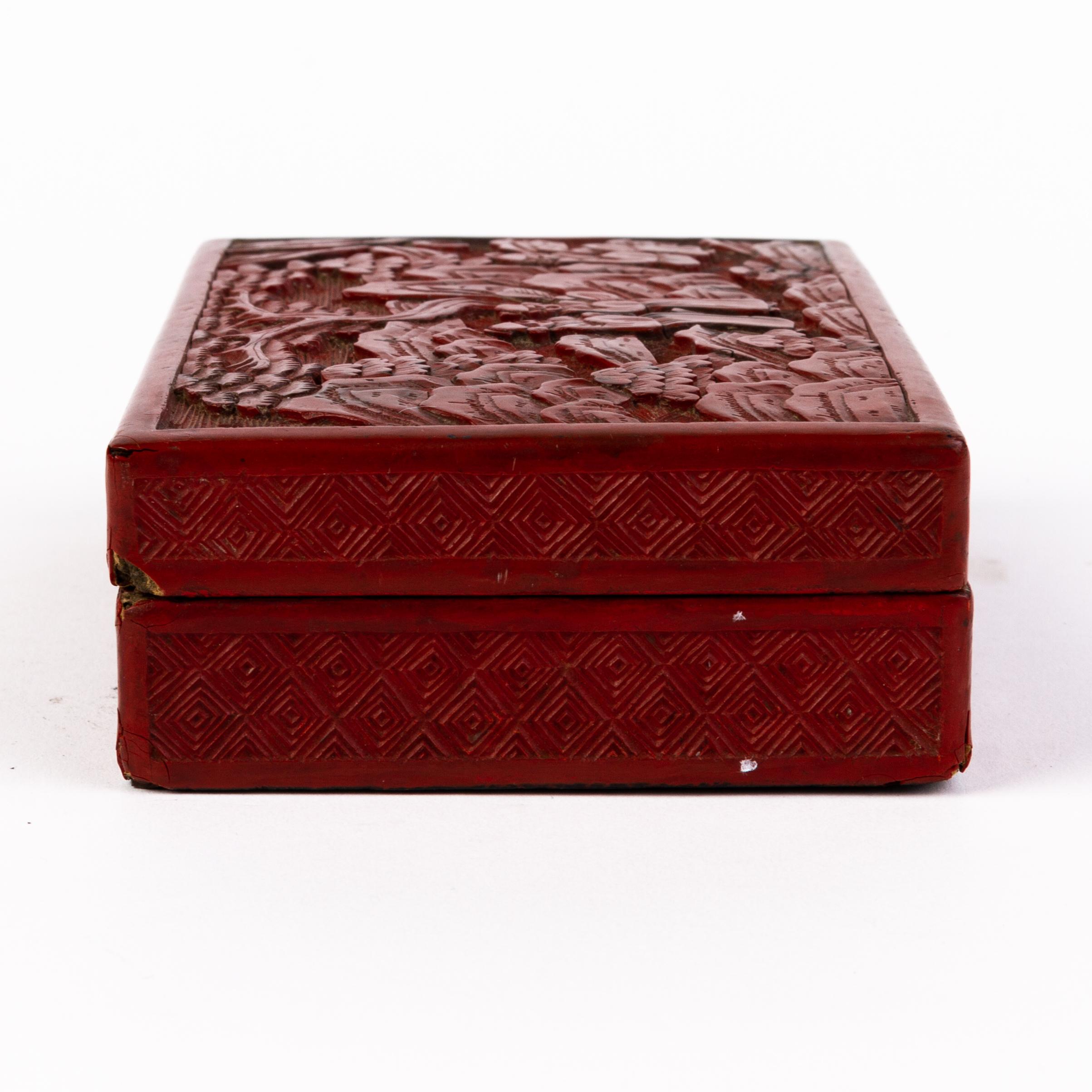 Hand-Carved Chinese Qing Dynasty Carved Cinnabar Lacquer Box & Cover