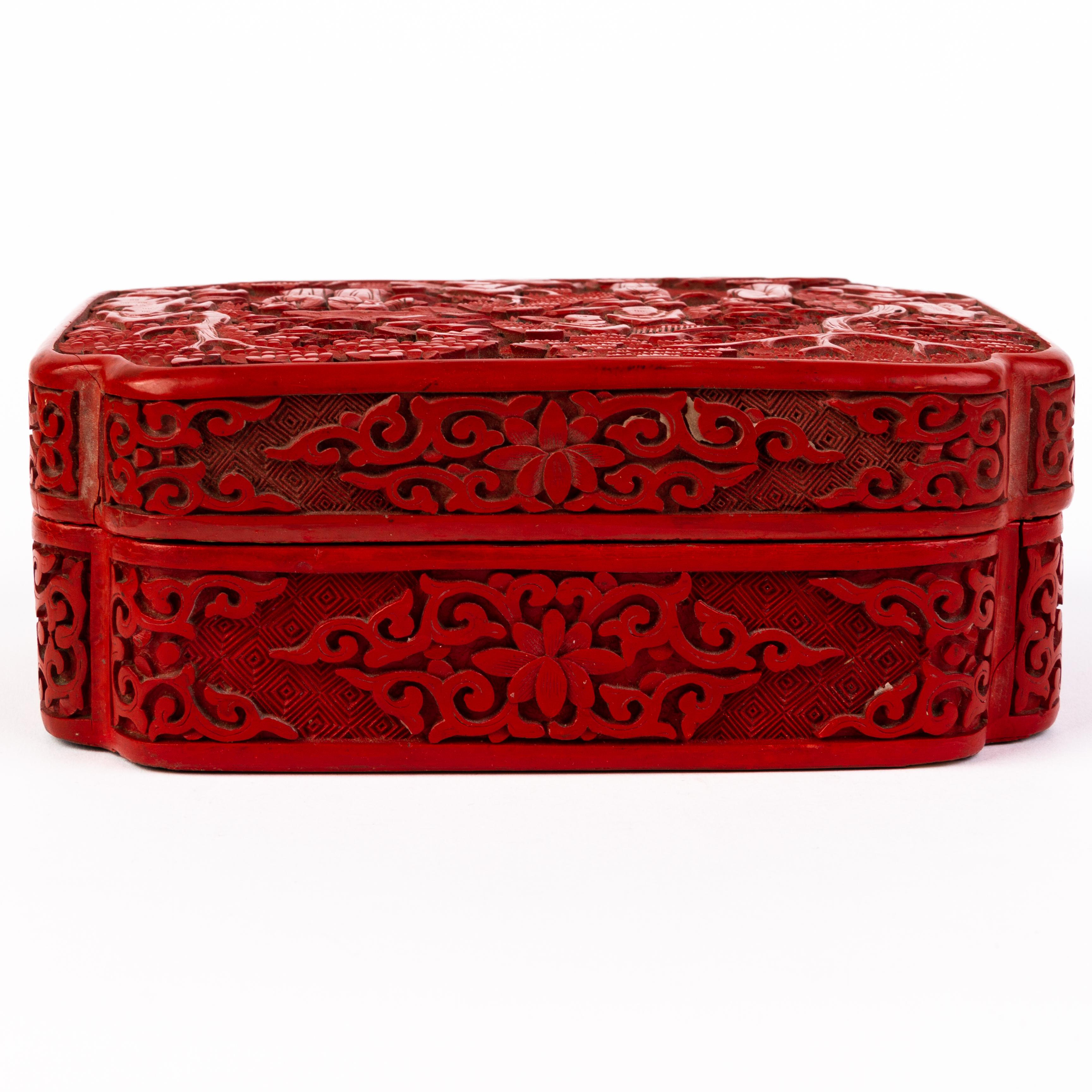 19th Century Chinese Qing Dynasty Carved Cinnabar Lacquer Box & Cover