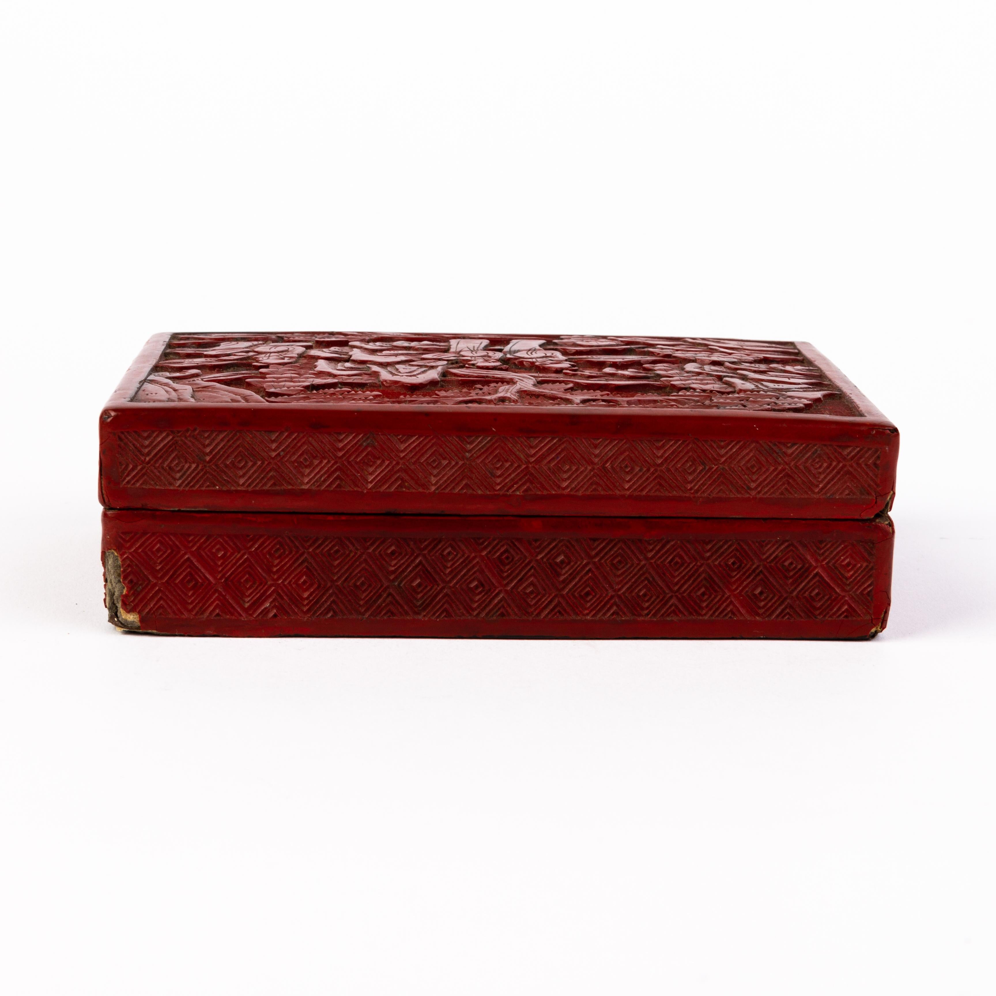 Chinese Qing Dynasty Carved Cinnabar Lacquer Box & Cover In Good Condition In Nottingham, GB