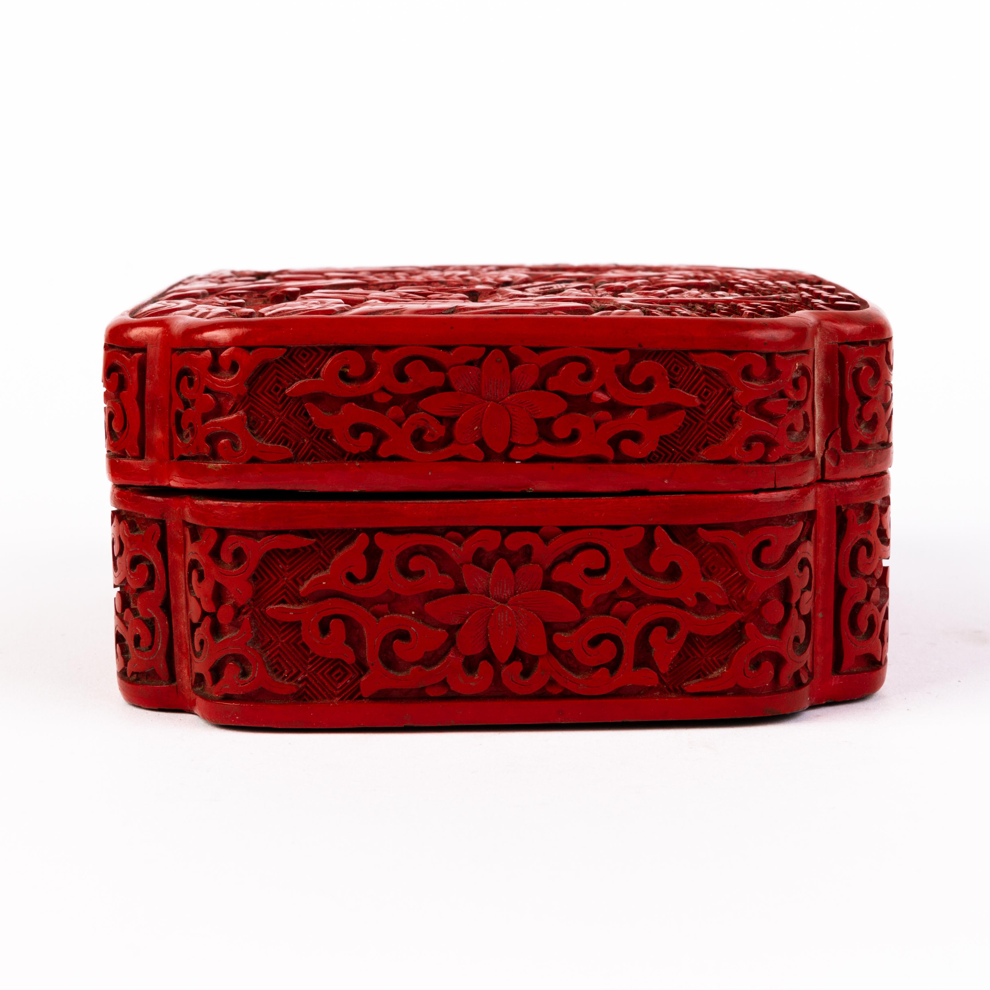 Chinese Qing Dynasty Carved Cinnabar Lacquer Box & Cover 1