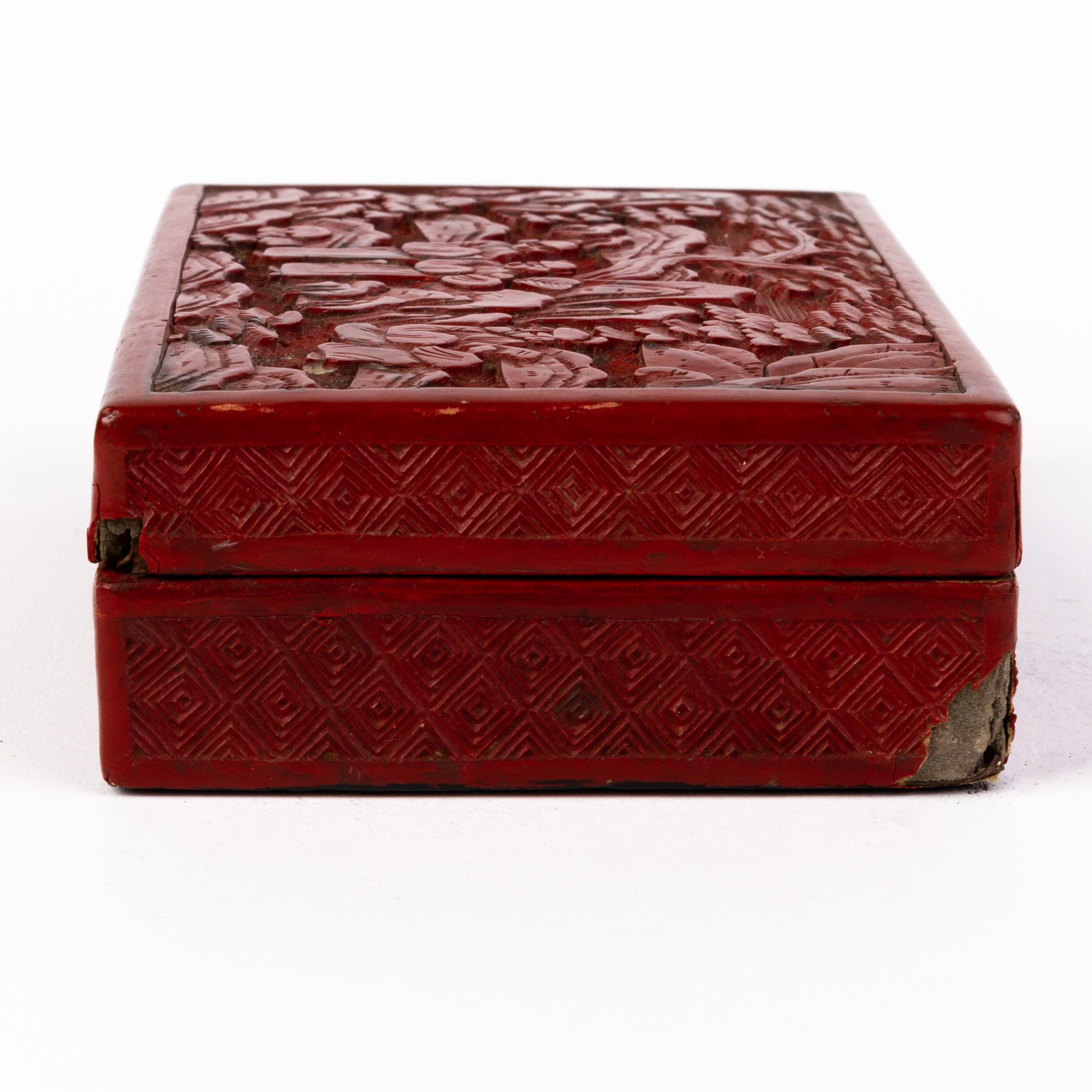 19th Century Chinese Qing Dynasty Carved Cinnabar Lacquer Box & Cover