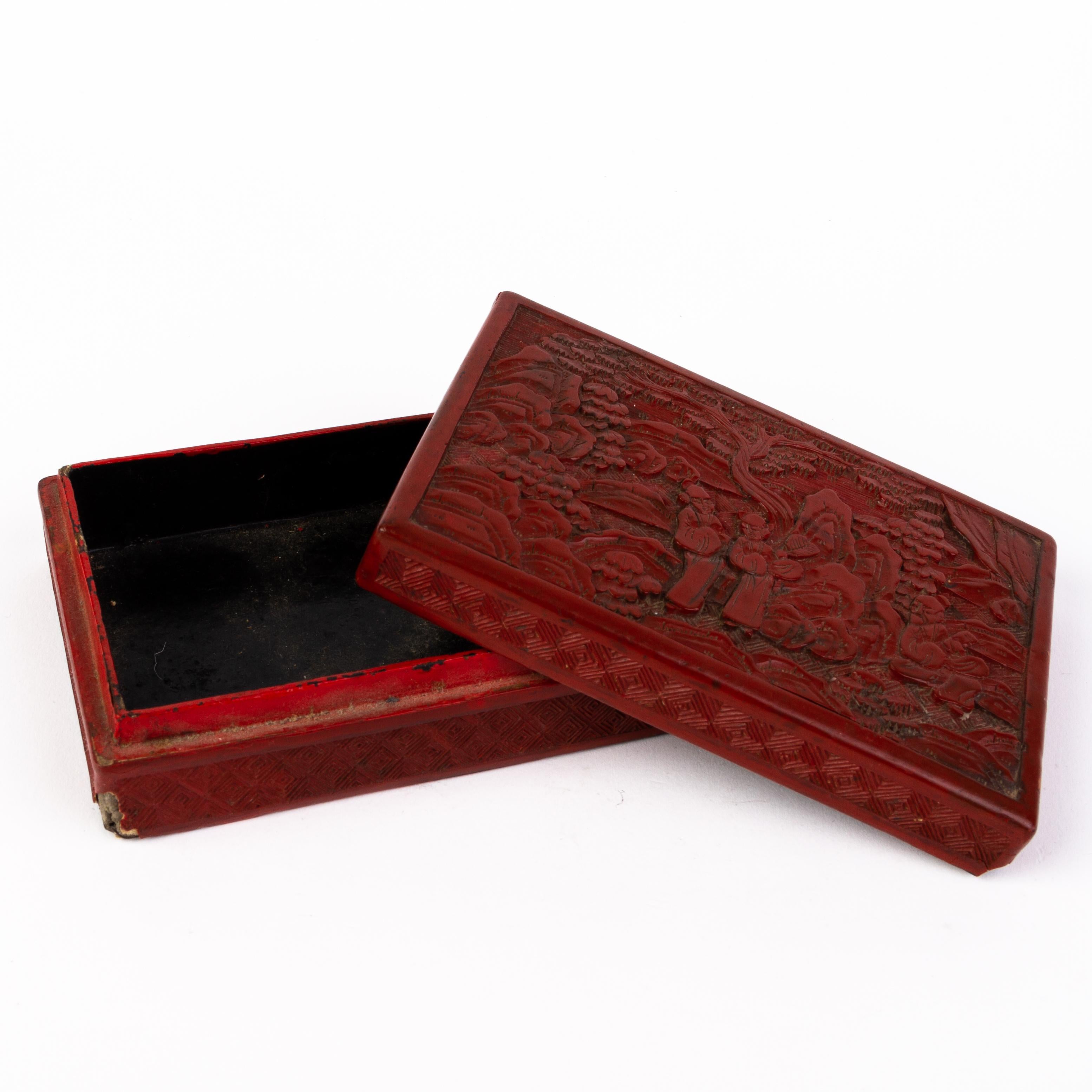 Chinese Qing Dynasty Carved Cinnabar Lacquer Box & Cover 1