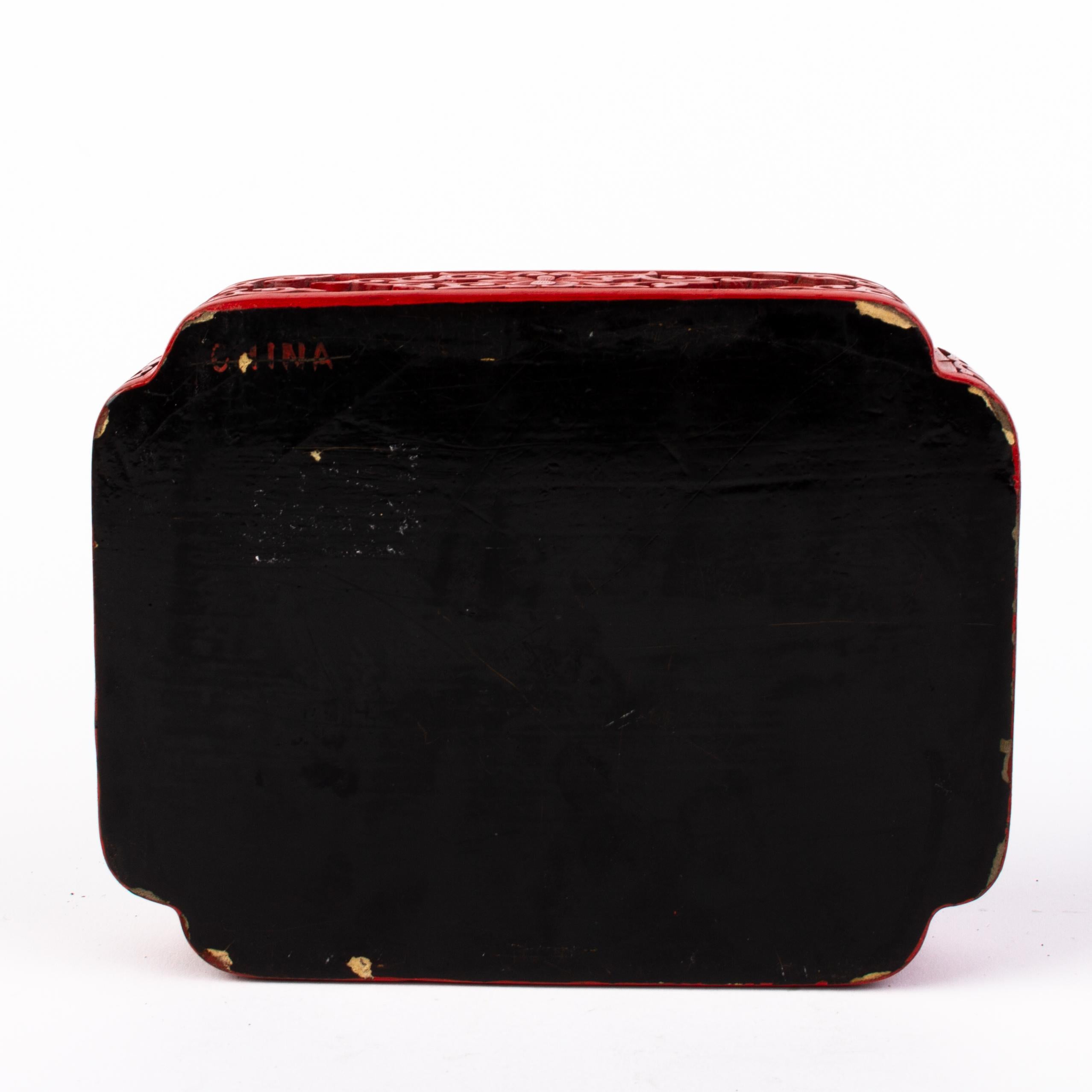 Chinese Qing Dynasty Carved Cinnabar Lacquer Box & Cover 3