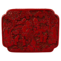 Chinese Qing Dynasty Carved Cinnabar Lacquer Box & Cover