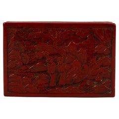 Chinese Qing Dynasty Carved Cinnabar Lacquer Box & Cover