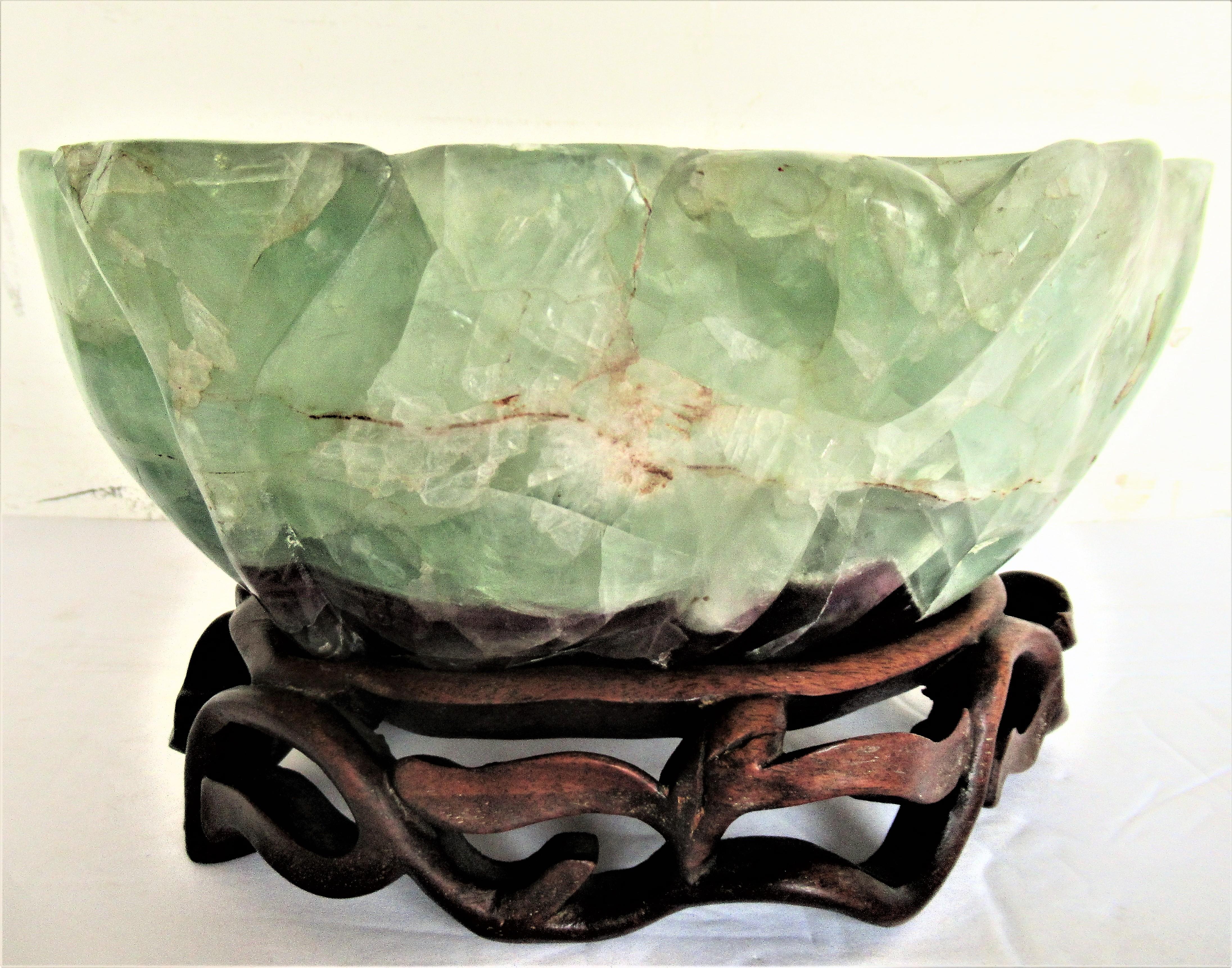 Chinese Qing Dynasty Carved Fluorite Bowl on Stand 5
