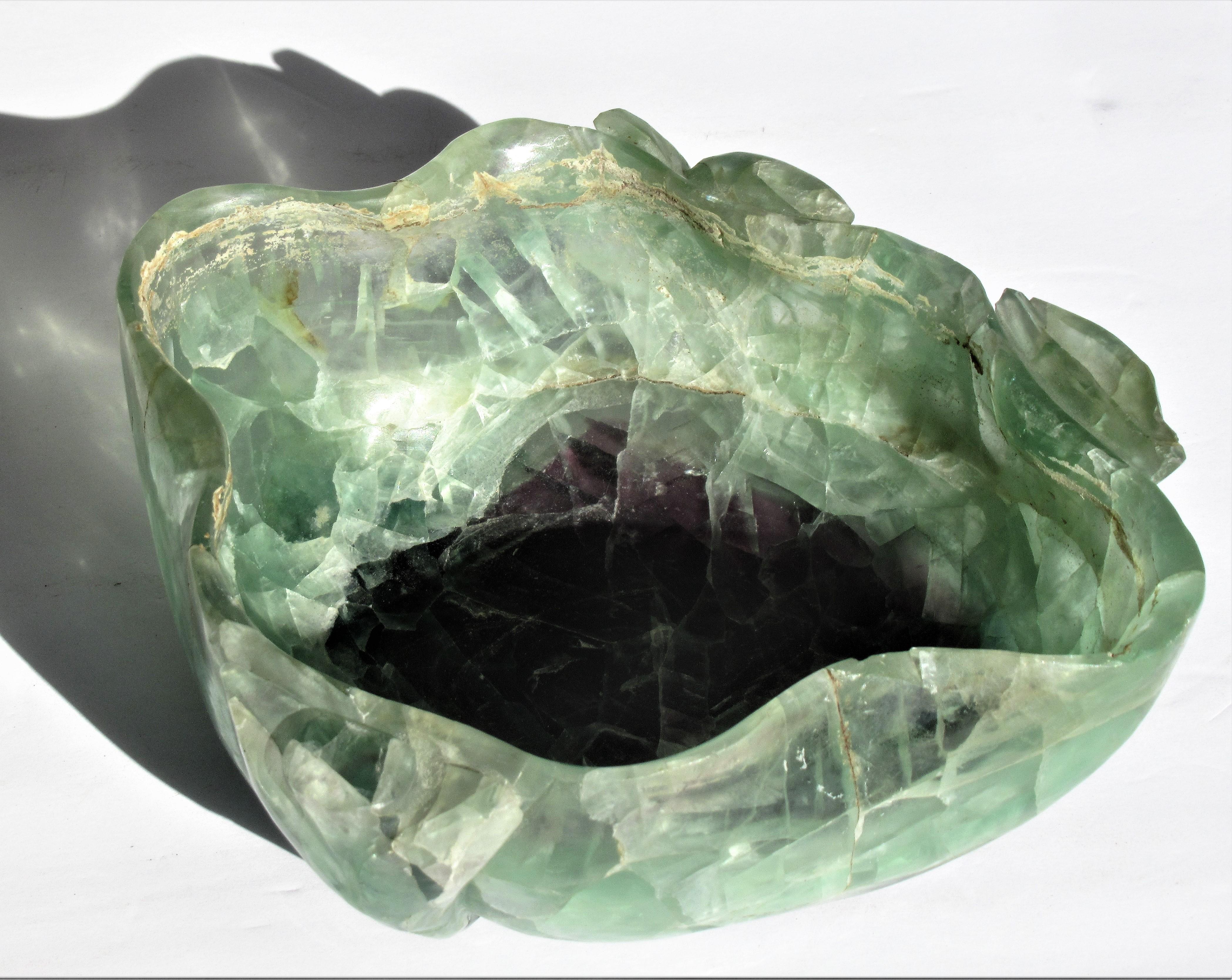 19th Century Chinese Qing Dynasty Carved Fluorite Bowl on Stand