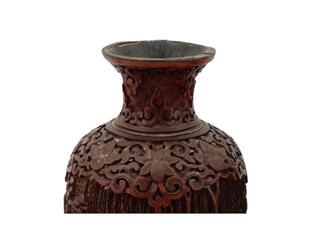 Acrylic Chinese Qing Dynasty Carved Red Cinnabar Vases