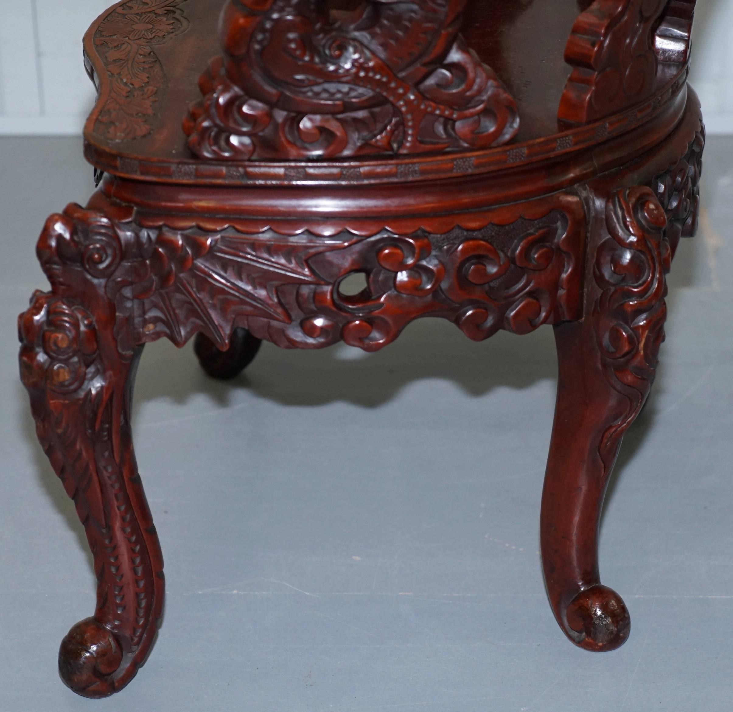 Chinese Qing Dynasty Carved Redwood Dragon and Lion Foo Dogs Armchair circa 1870 9