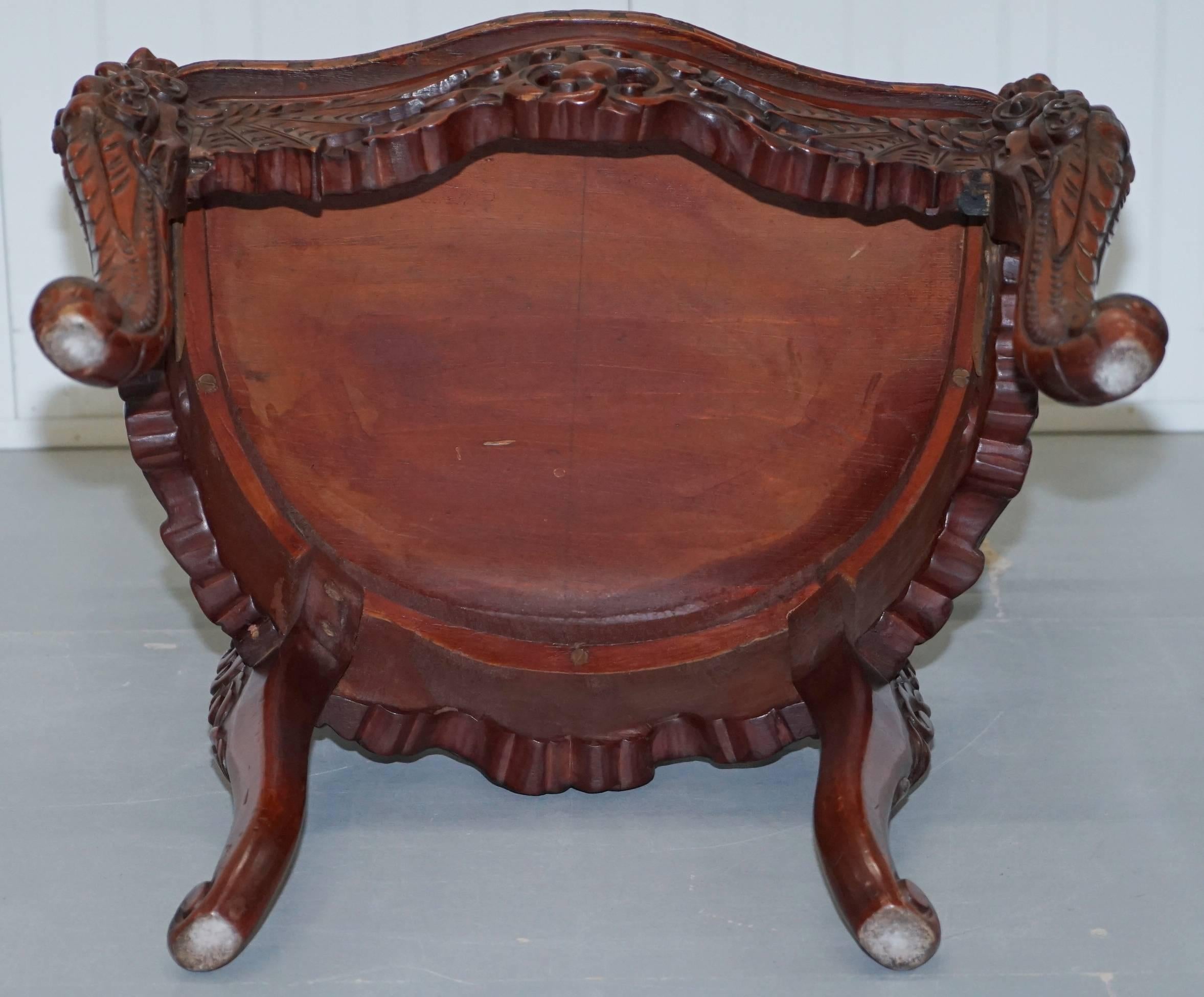 Chinese Qing Dynasty Carved Redwood Dragon and Lion Foo Dogs Armchair circa 1870 10