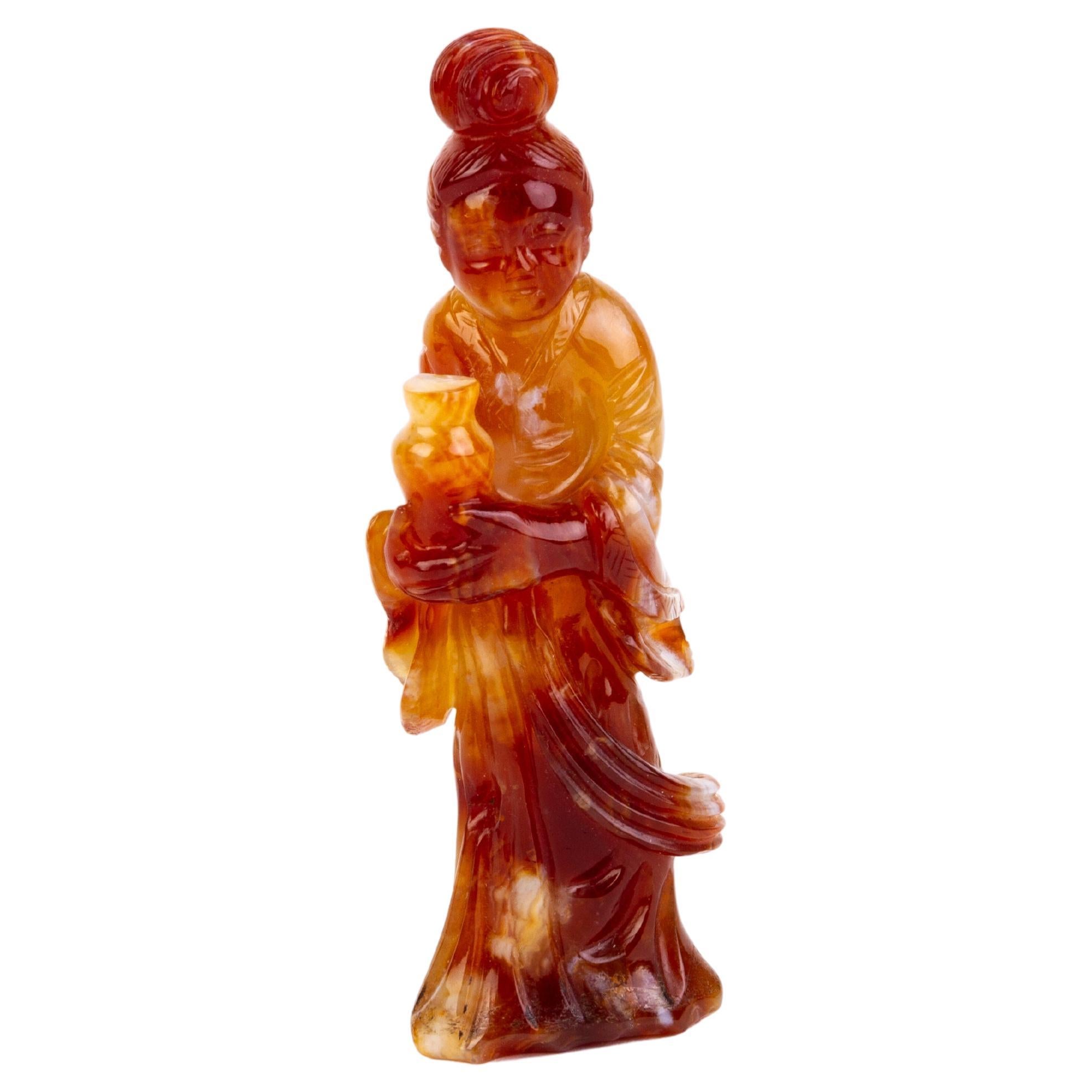 Chinese Qing Dynasty Carved Russet Jade Quanyin Sculpture 19th Century  For Sale