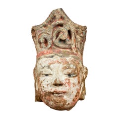 Chinese Carved Stone Court Figure Sculpture with Tall Headdress