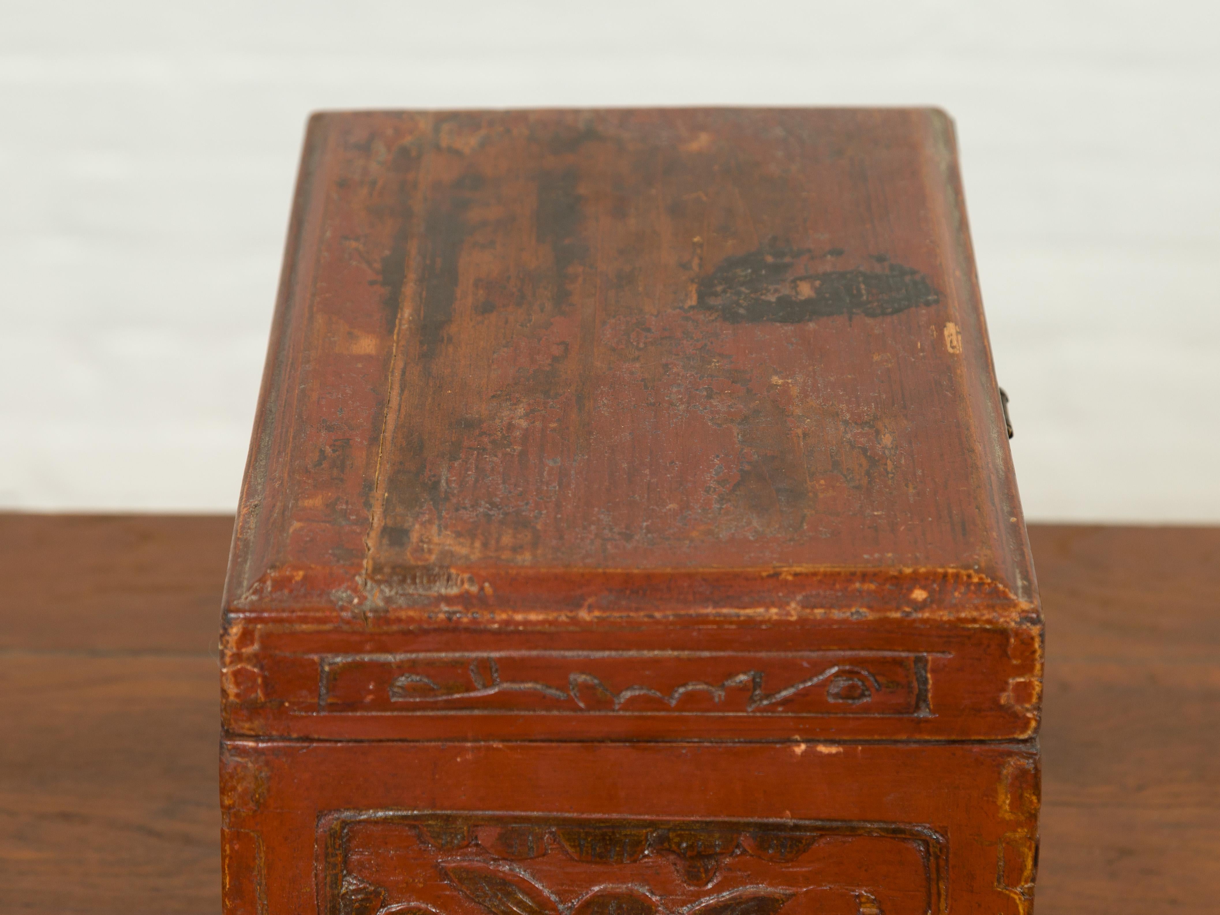 Chinese Qing Dynasty Carved Wooden Jewelry Chest with Lidded Top and Drawers 3