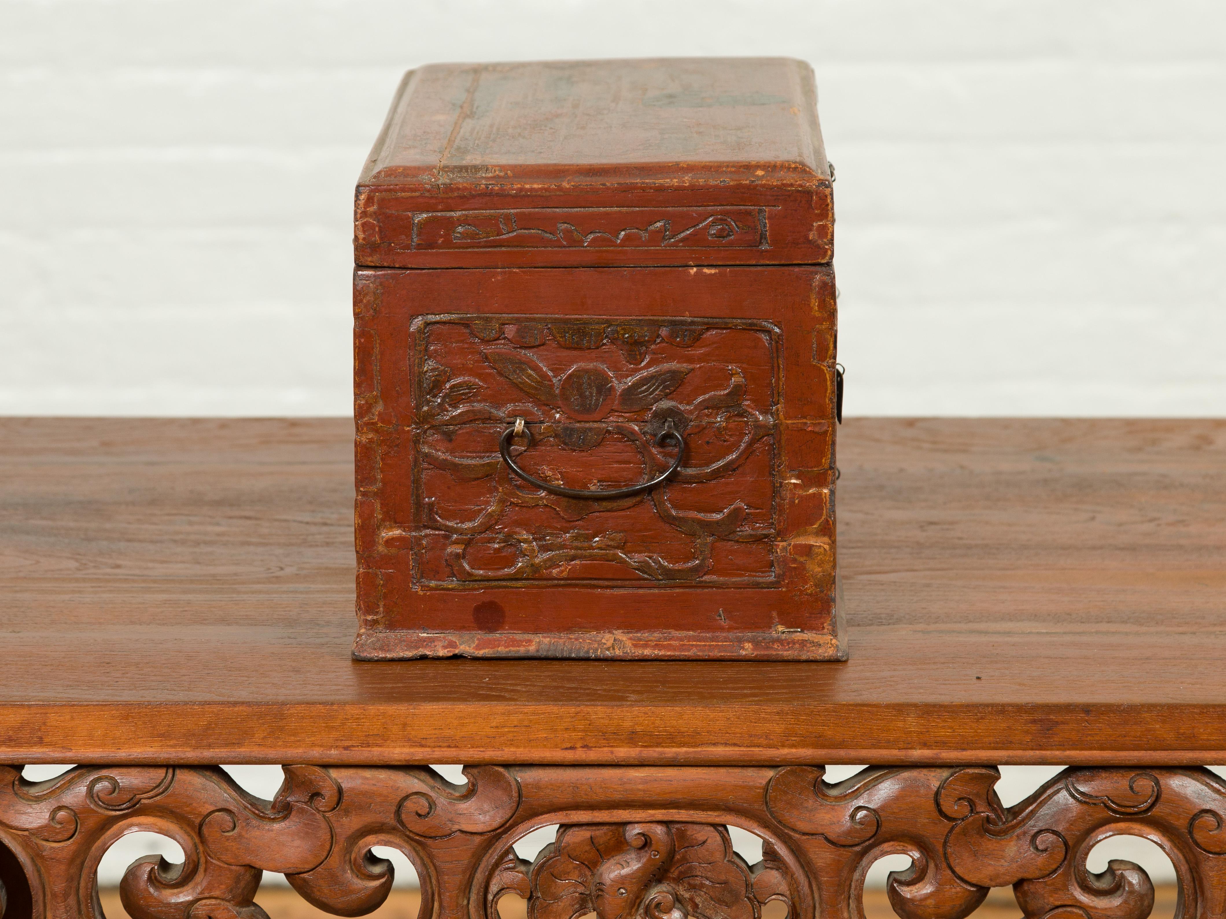 Chinese Qing Dynasty Carved Wooden Jewelry Chest with Lidded Top and Drawers 4