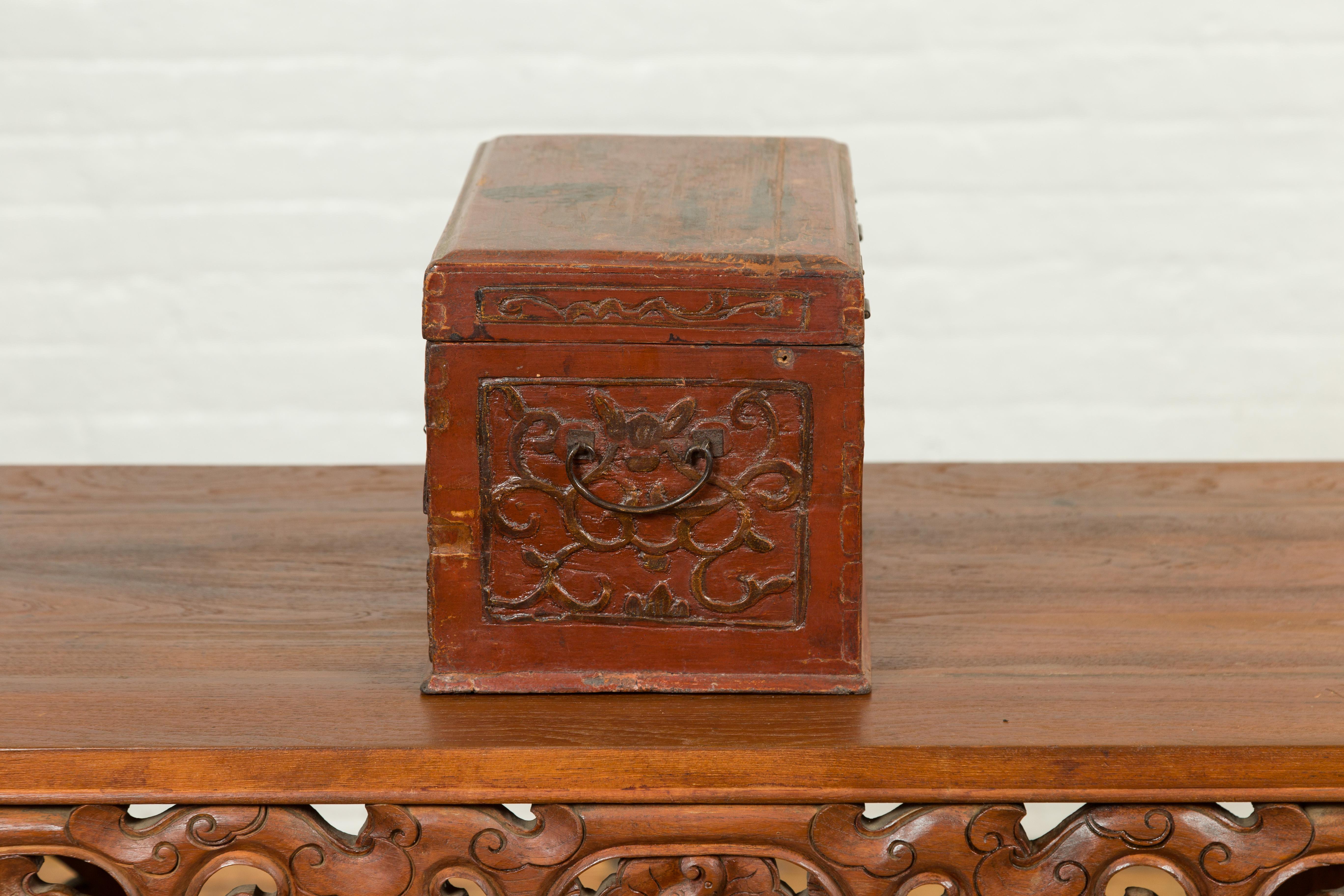Chinese Qing Dynasty Carved Wooden Jewelry Chest with Lidded Top and Drawers 6