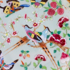 Chinese Qing Dynasty Celadon Famille Rose Fine Porcelain Gilt Mounted Plate