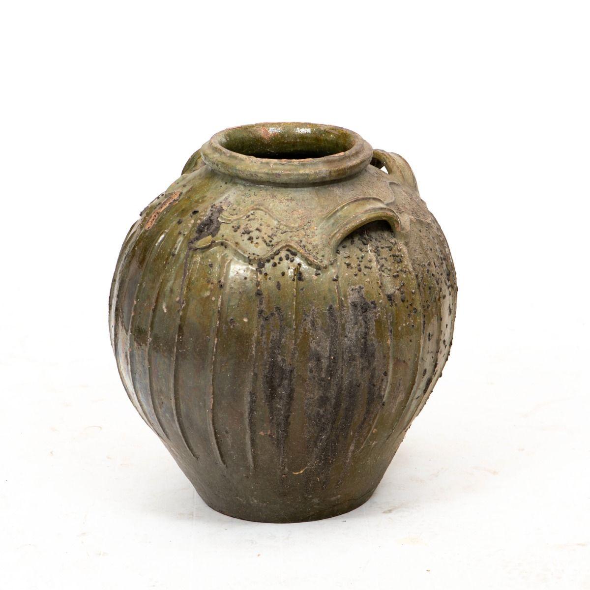 Chinese Qing Dynasty Ceramic Wine or Oil Jar with Greenish Glaze For Sale 4