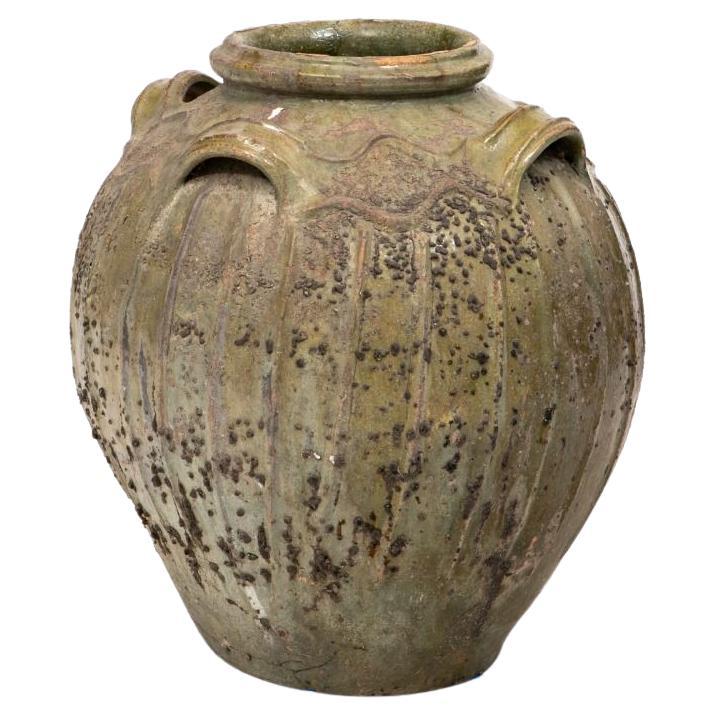 Chinese Qing Dynasty Ceramic Wine or Oil Jar with Greenish Glaze