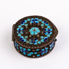 Chinese Qing Dynasty Champleve Enamel Silver Pill Box 19th Century