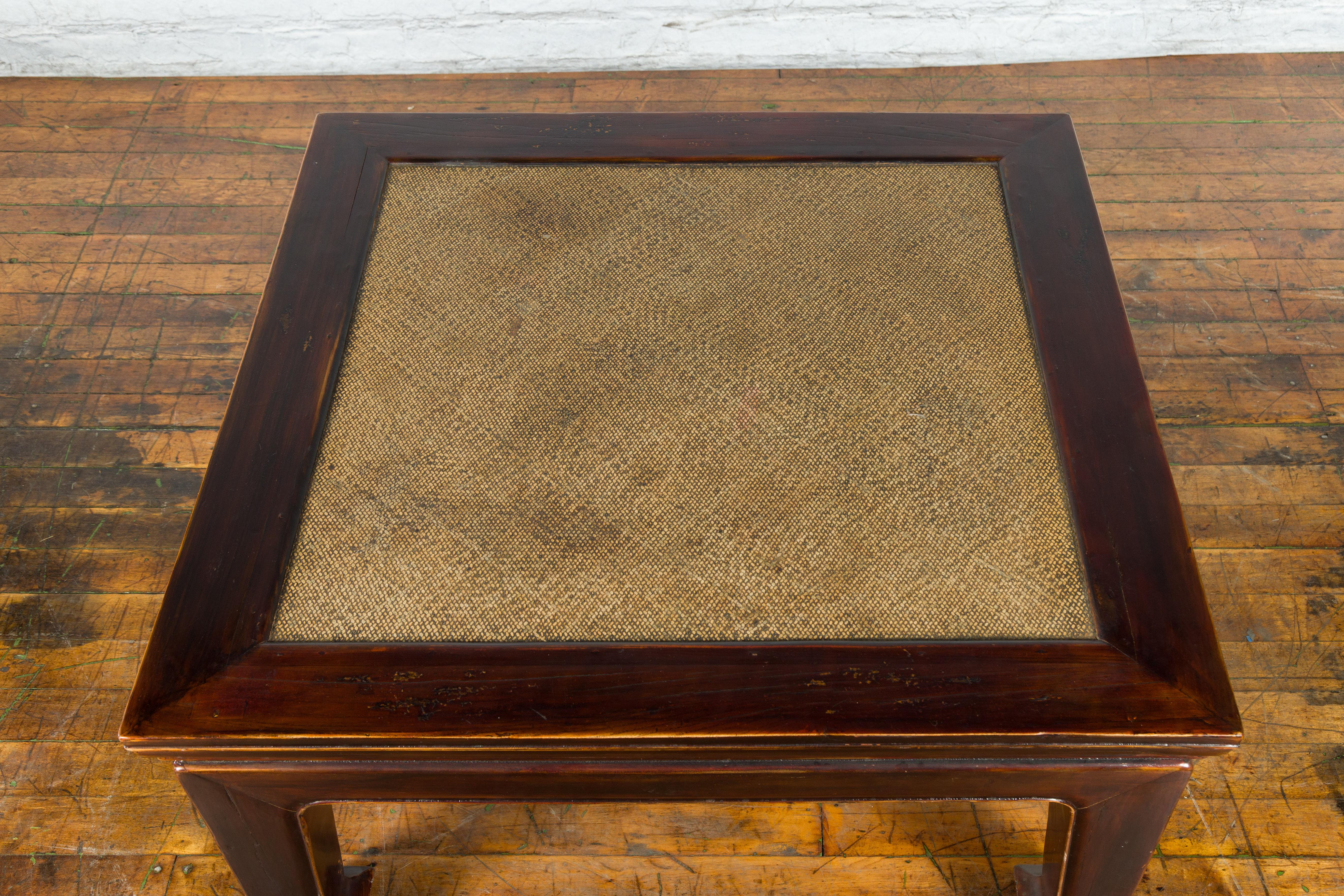Chinese Qing Dynasty Coffee Table with Woven Rattan Top and Horse Hoof Legs 4