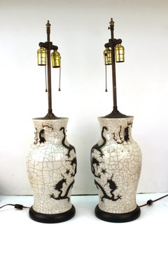 Chinese Qing Dynasty Crackle Glaze Dragon Vase Table Lamps