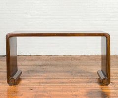 Chinese Qing Dynasty Distressed Waterfall Console Table with Scrolling Feet