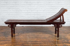 Qing Dynasty Elm and Bamboo Lounge Chair with Cloud Carved Spandrels