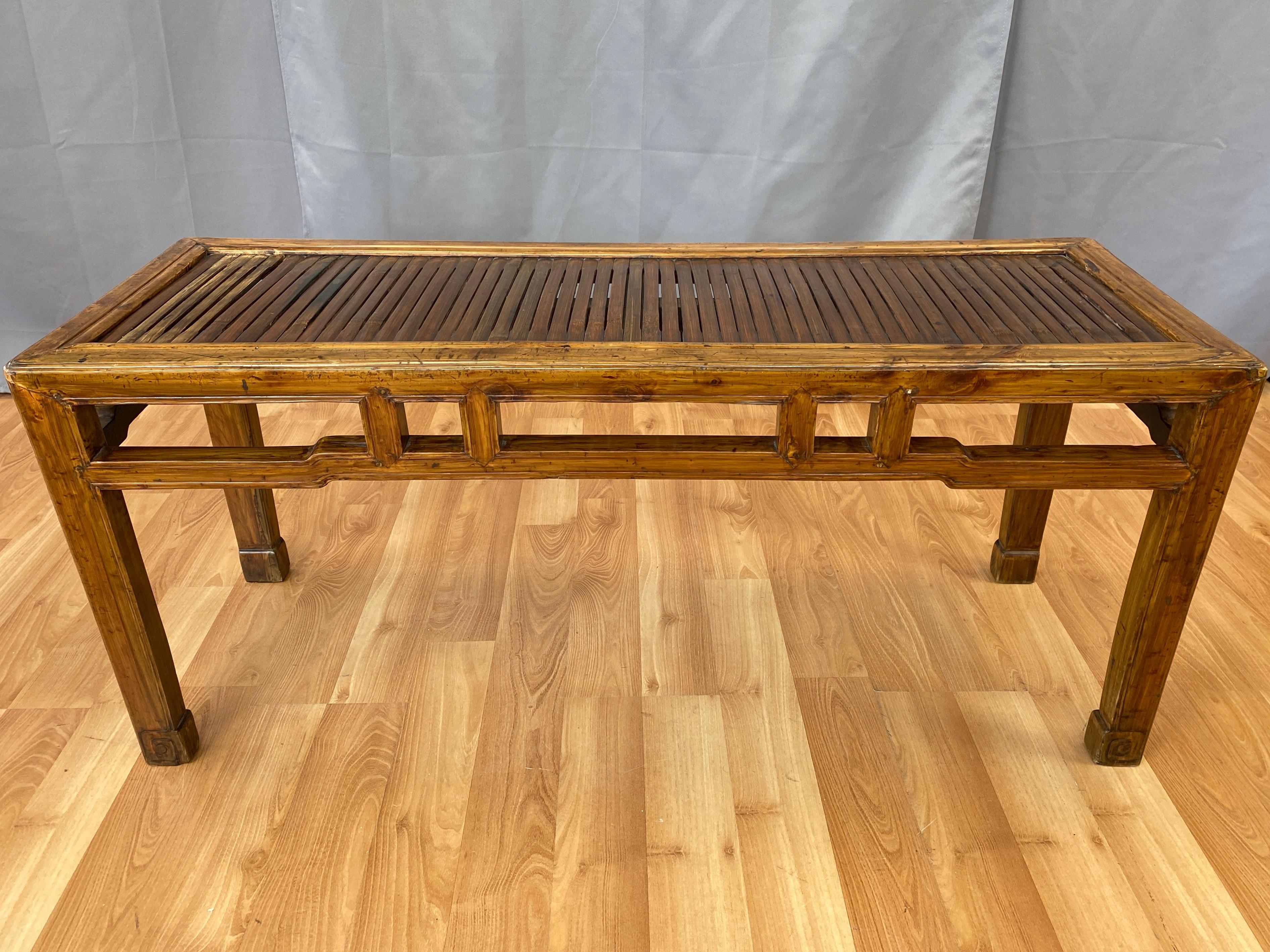 Chinese Qing Dynasty Elm Bench or Coffee Table with Bamboo Top, 19th Century 14