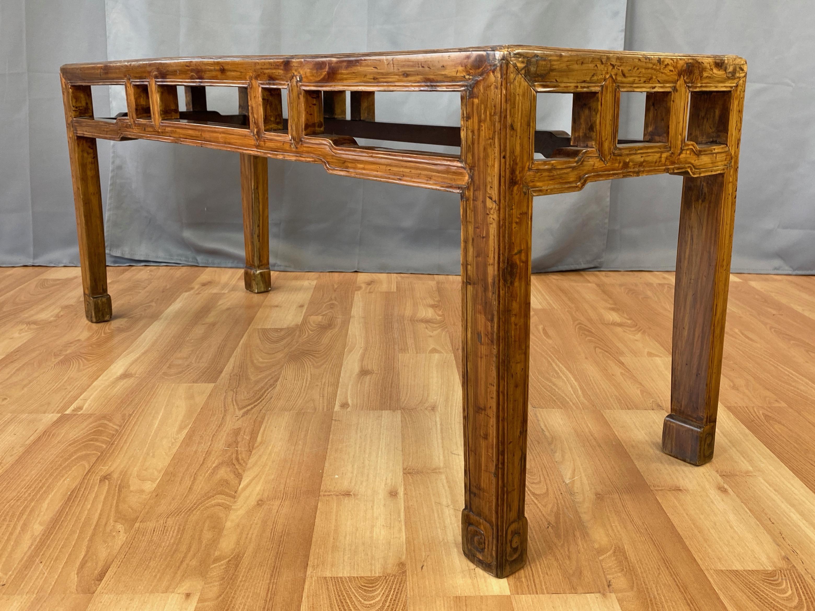 Chinese Qing Dynasty Elm Bench or Coffee Table with Bamboo Top, 19th Century 1